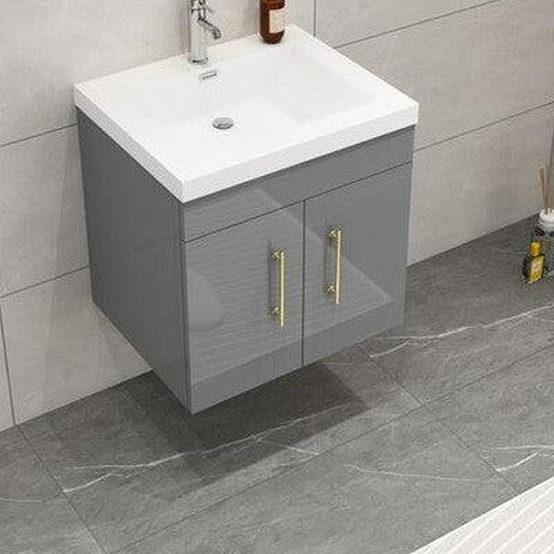 Elara 24" High Gloss Gray Wall-Mounted Vanity With Single Reinforced White Acrylic Sink