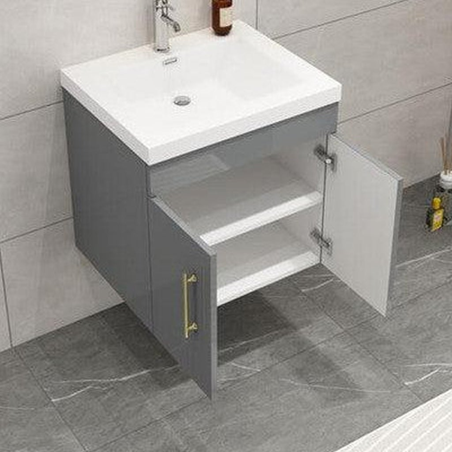 Elara 24" High Gloss Gray Wall-Mounted Vanity With Single Reinforced White Acrylic Sink