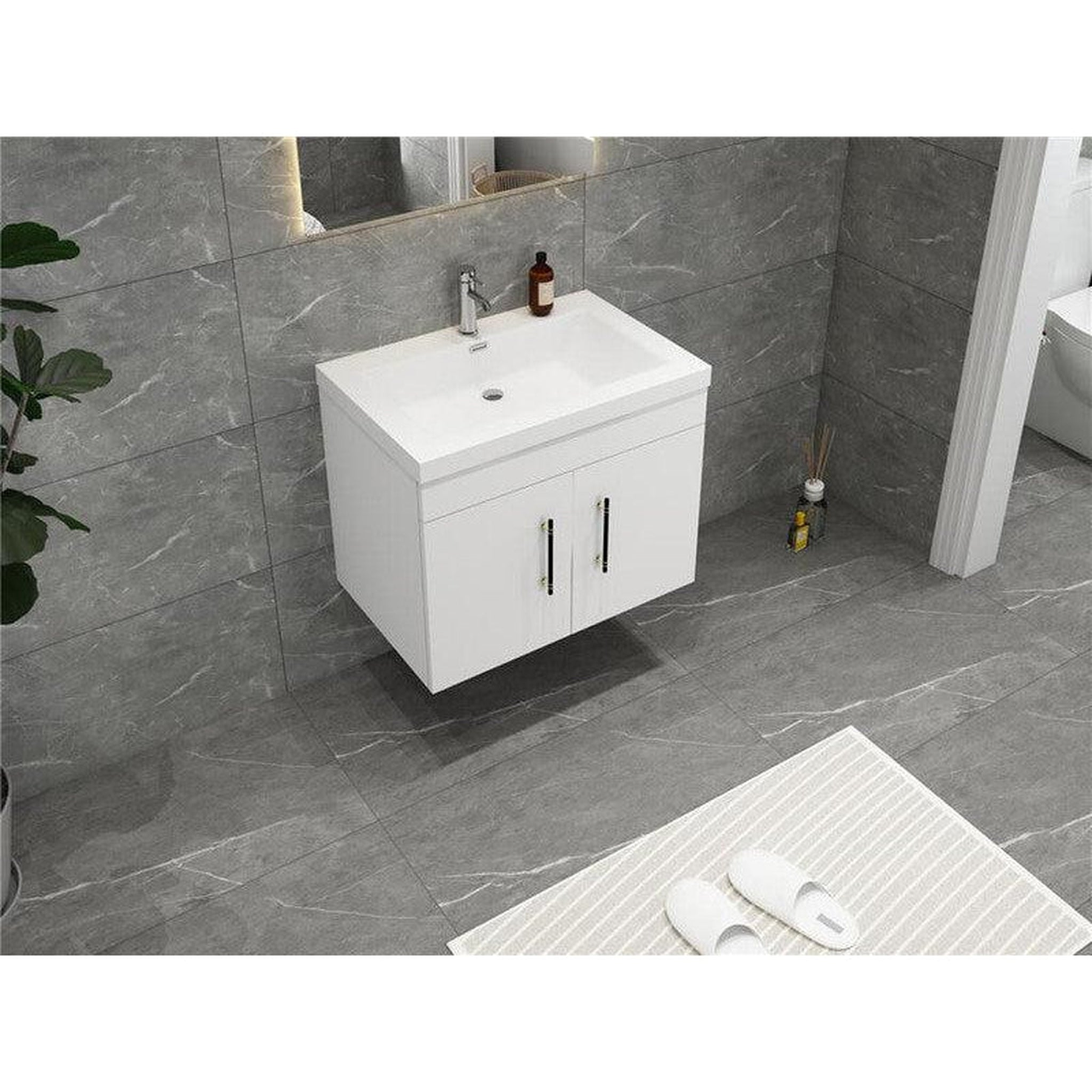 Elara 30" High Gloss White Wall-Mounted Vanity With Single Reinforced White Acrylic Sink