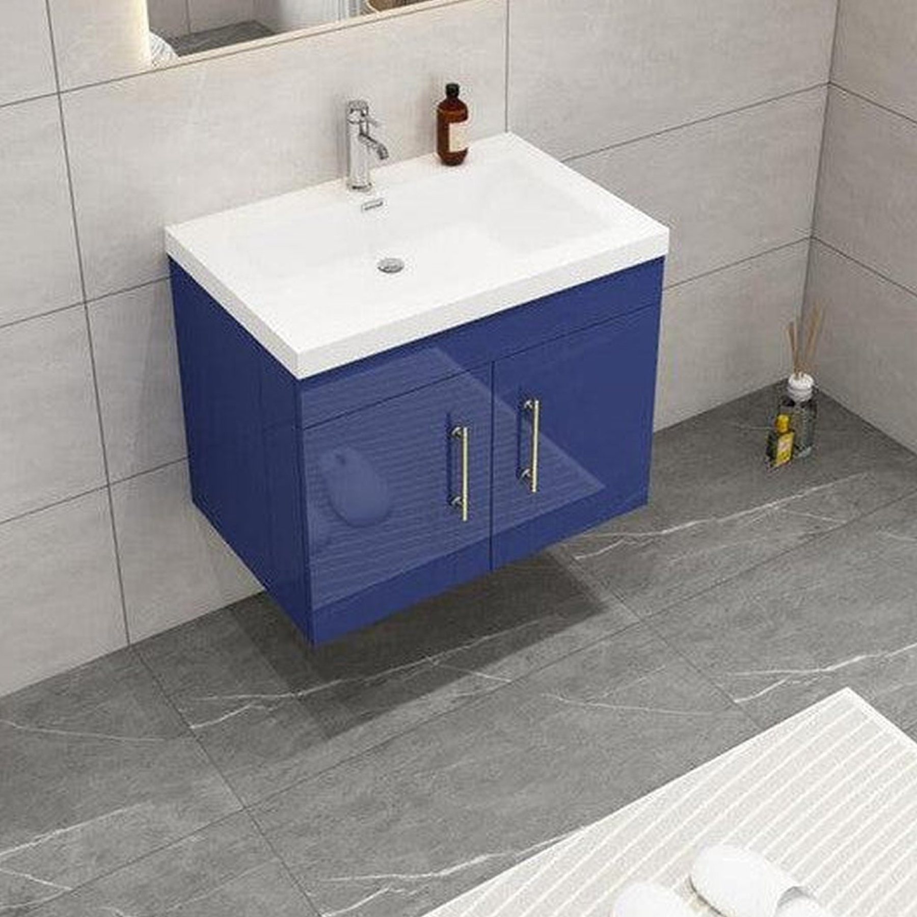 Elara 30" High Gloss Night Blue Wall-Mounted Vanity With Single Reinforced White Acrylic Sink