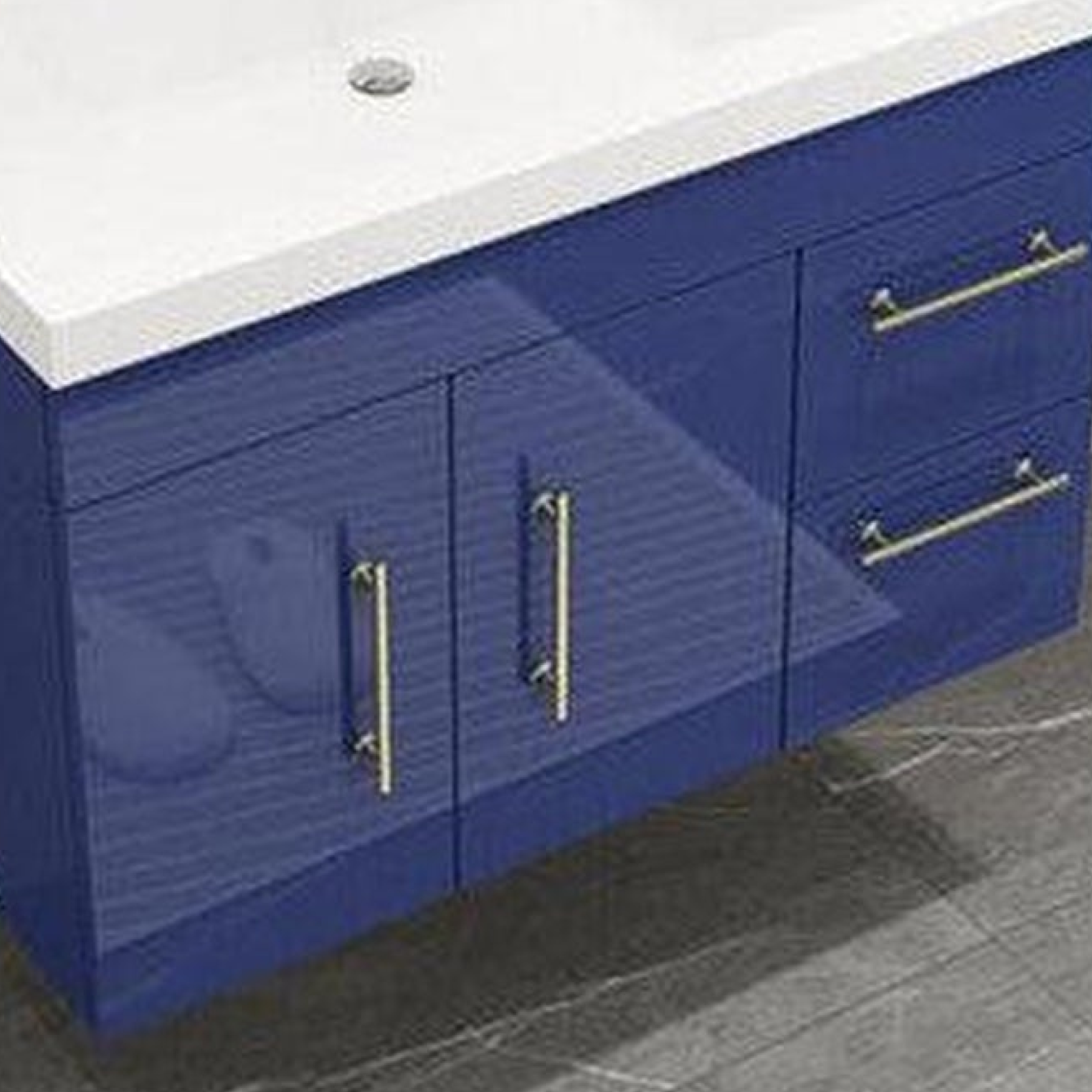 Elara 36" High Gloss Night Blue Wall-Mounted Vanity With Right Side Drawers and Single Reinforced White Acrylic Sink