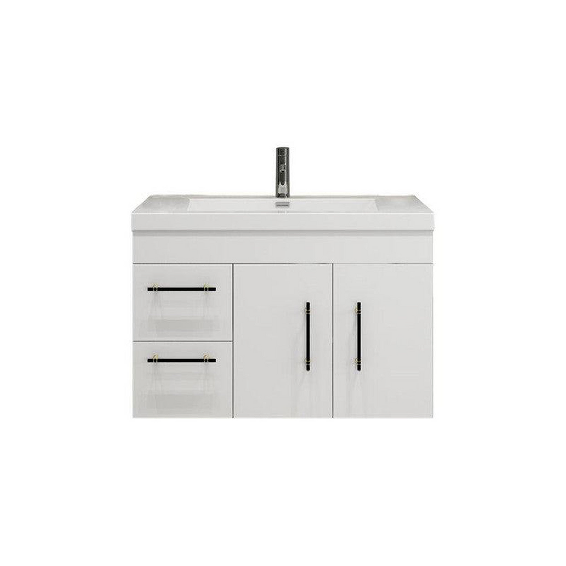 Elara 36" High Gloss White Wall-Mounted Vanity With Left Side Drawers and Single Reinforced White Acrylic Sink