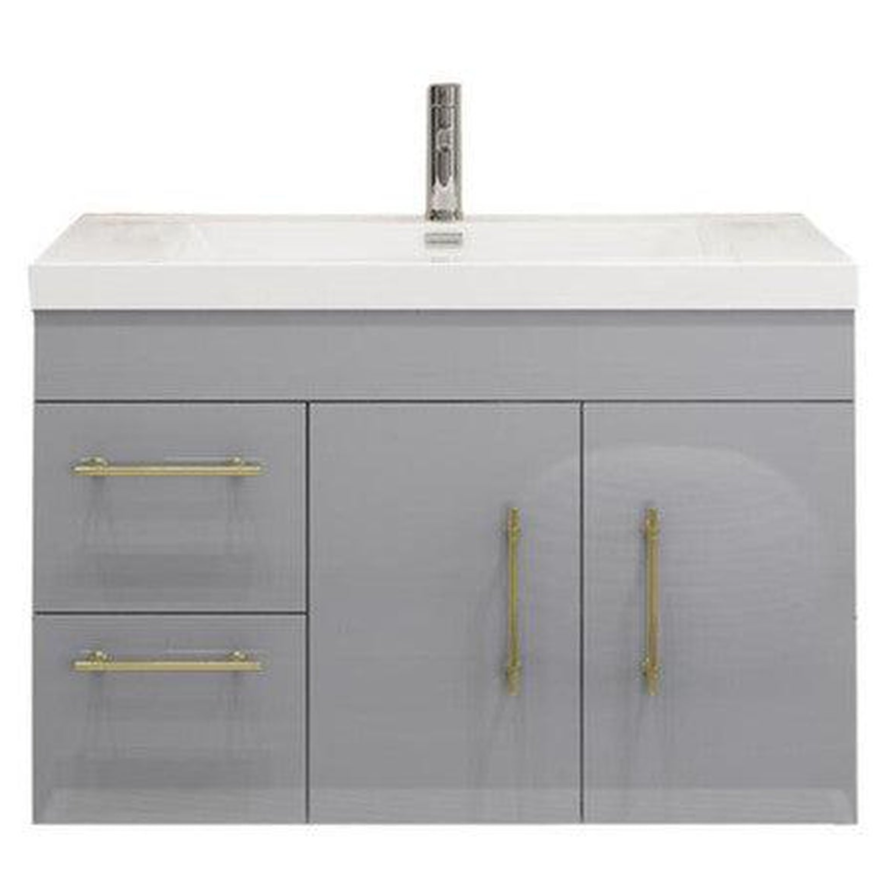 Elara 36" High Gloss Gray Wall-Mounted Vanity With Left Side Drawers and Single Reinforced White Acrylic Sink