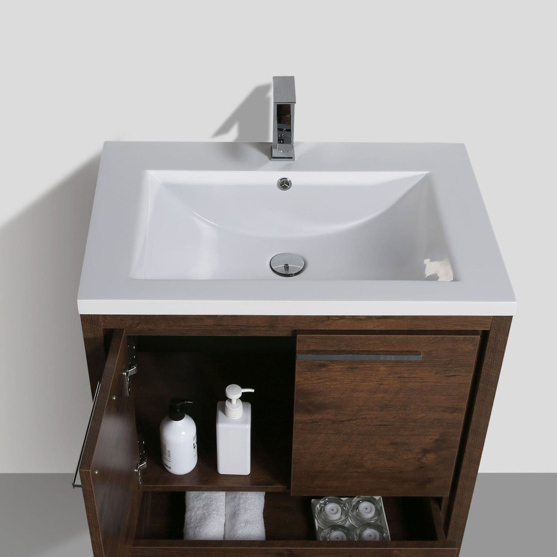 Amara 30" Rosewood Freestanding Vanity With Single Reinforced White Acrylic Sink