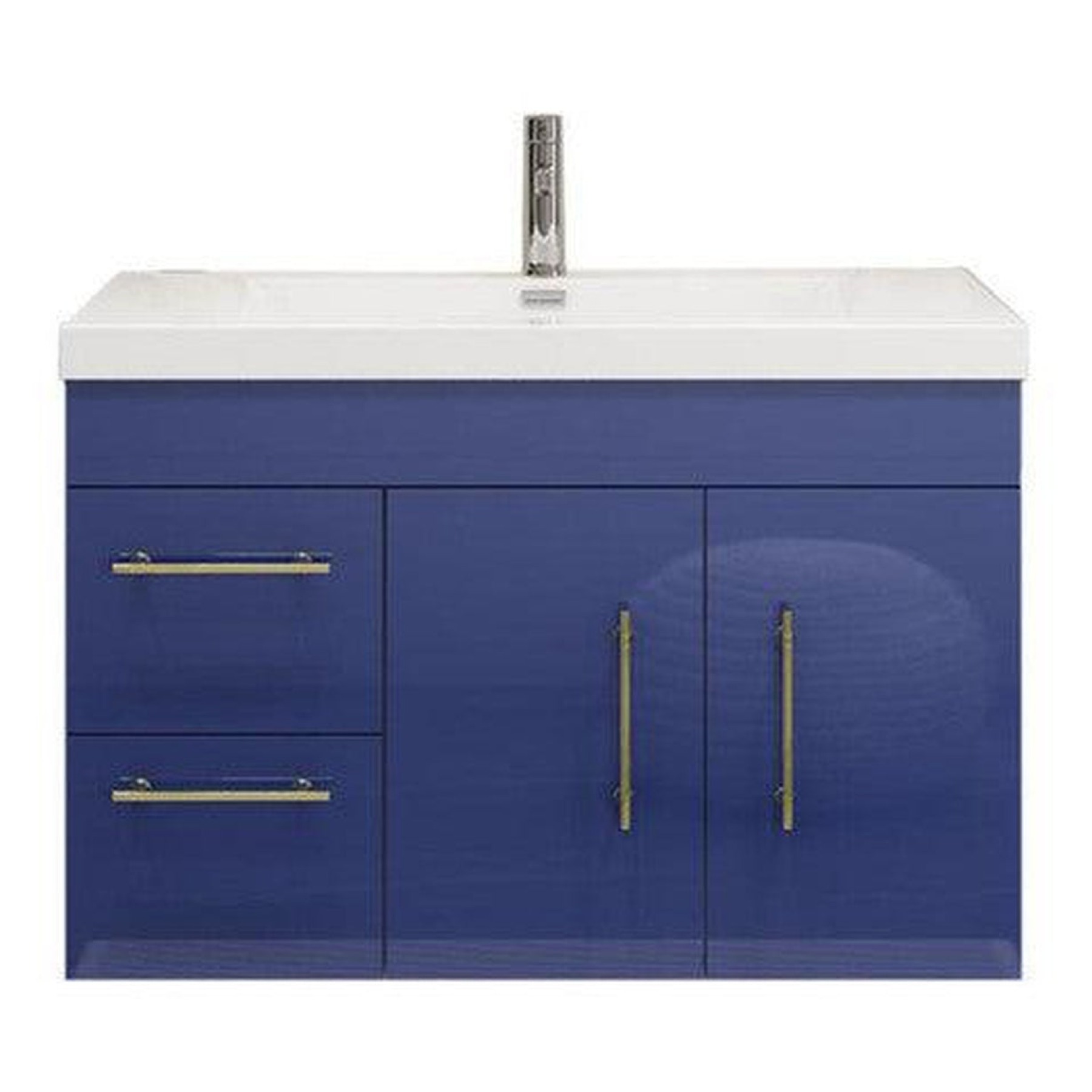 Elara 36" High Gloss Night Blue Wall-Mounted Vanity With Left Side Drawers and Single Reinforced White Acrylic Sink