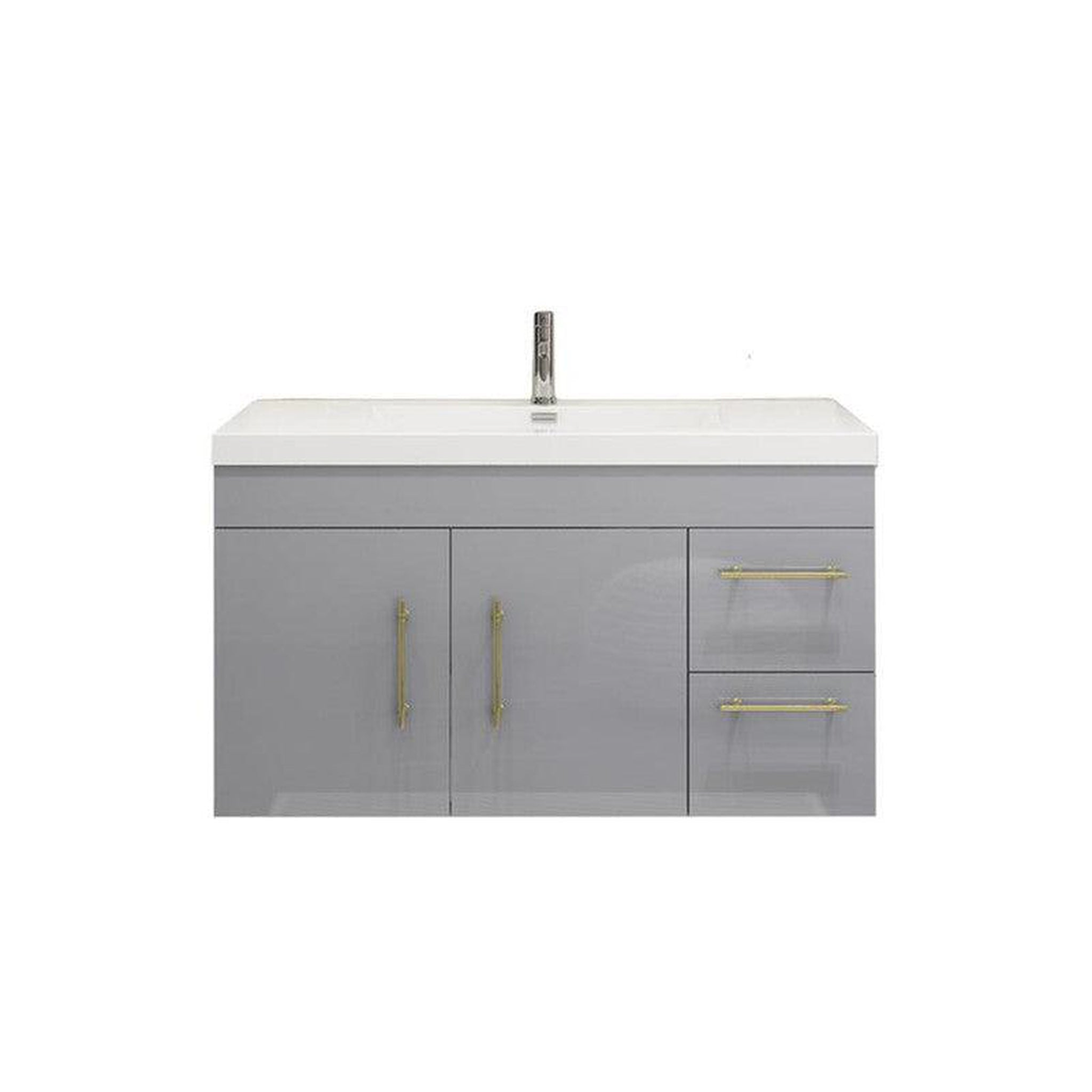 Elara 42" High Gloss Gray Wall-Mounted Vanity With Right Side Drawers and Single Reinforced White Acrylic Sink