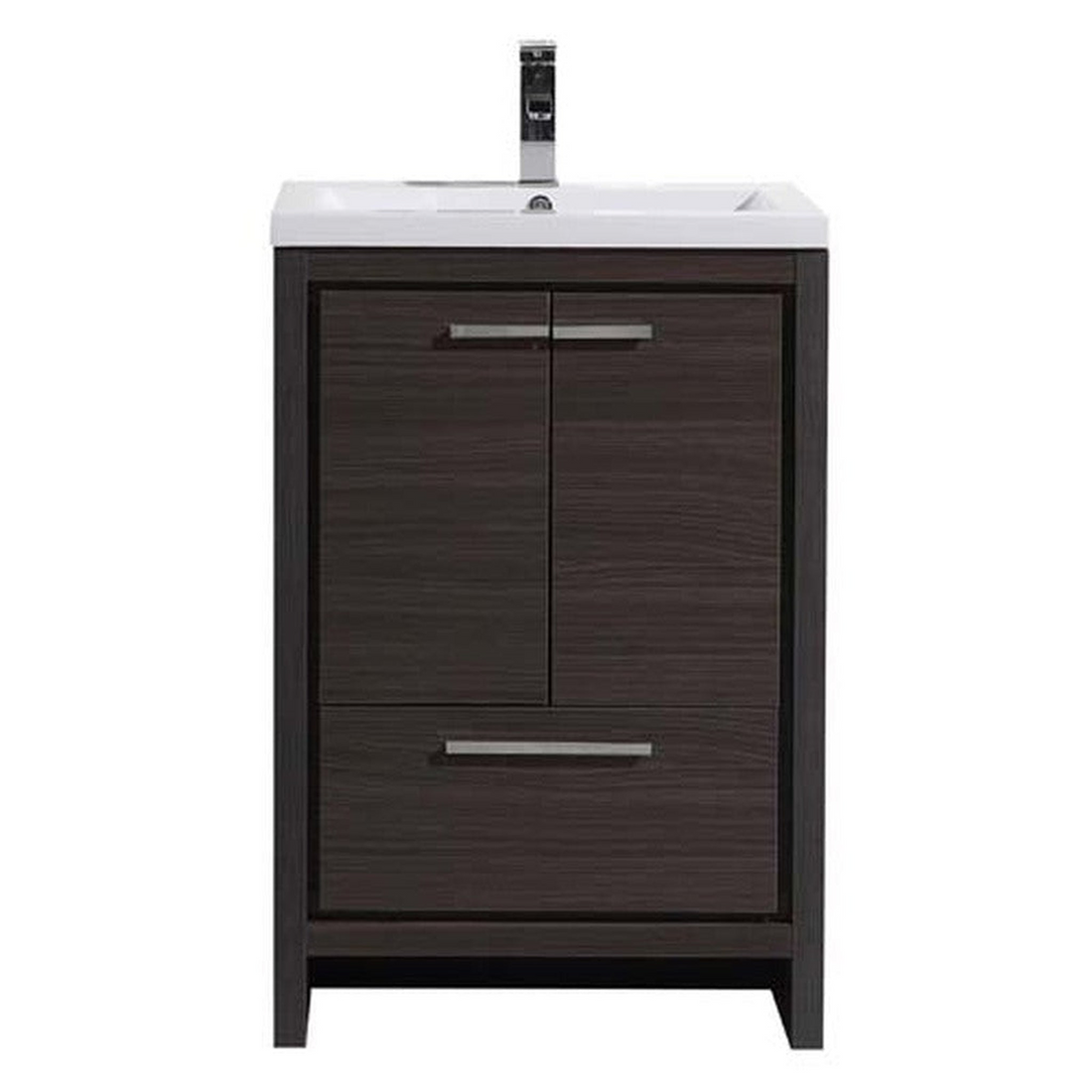 Amara 24" Dark Gray Oak Freestanding Vanity With Single Reinforced White Acrylic Sink
