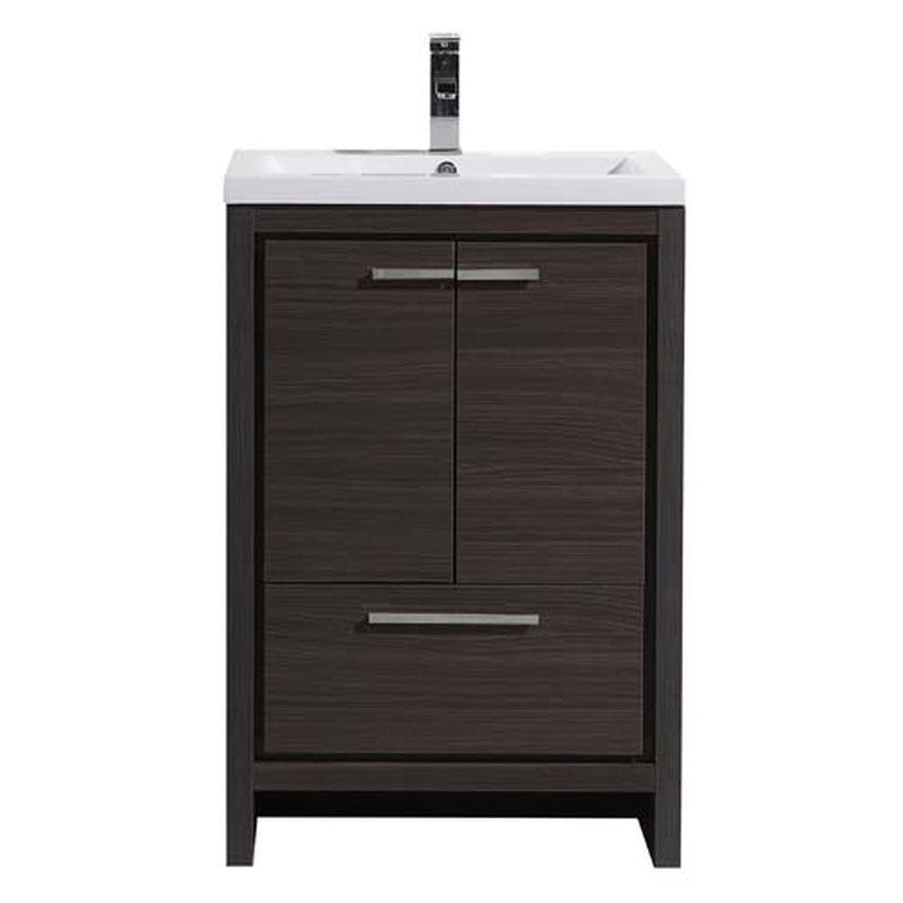 Amara 24" Dark Gray Oak Freestanding Vanity With Single Reinforced White Acrylic Sink