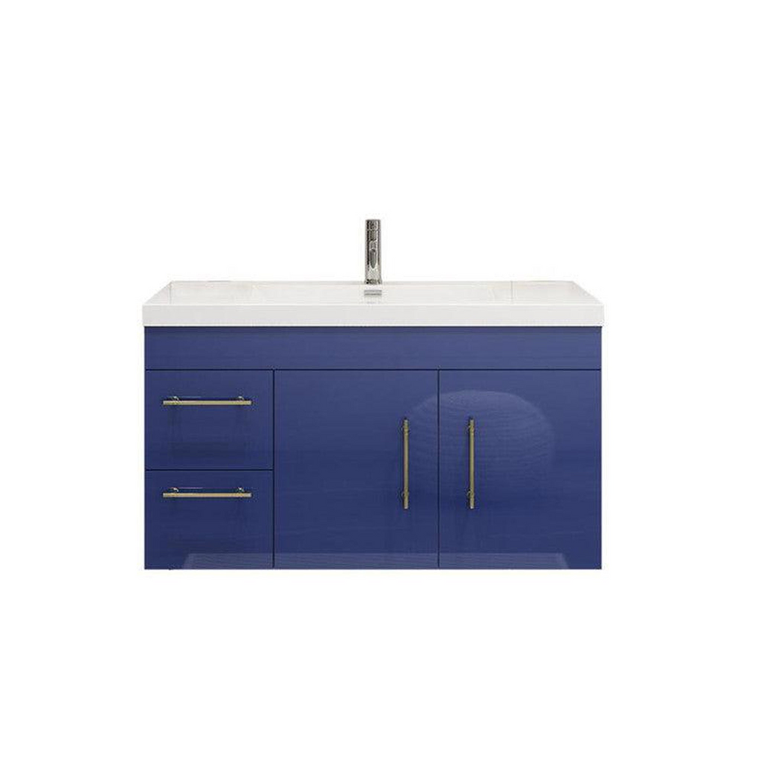 Elara 42" High Gloss Night Blue Wall-Mounted Vanity With Left Side Drawers and Single Reinforced White Acrylic Sink