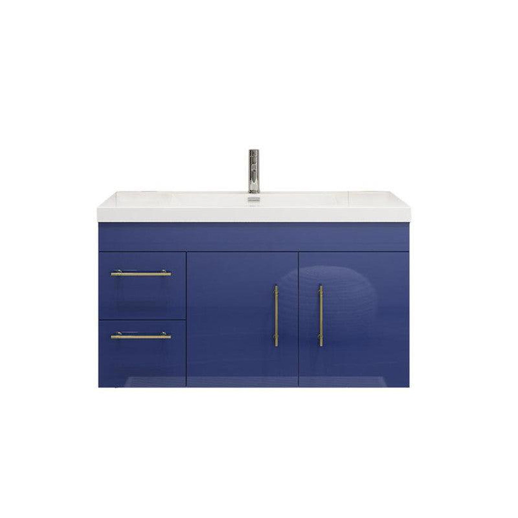 Elara 42" High Gloss Night Blue Wall-Mounted Vanity With Left Side Drawers and Single Reinforced White Acrylic Sink