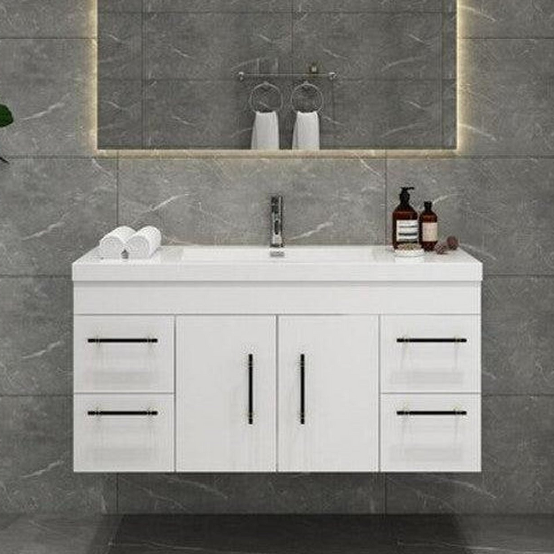 Elara 48" High Gloss White Wall-Mounted Vanity With Single Reinforced White Acrylic Sink