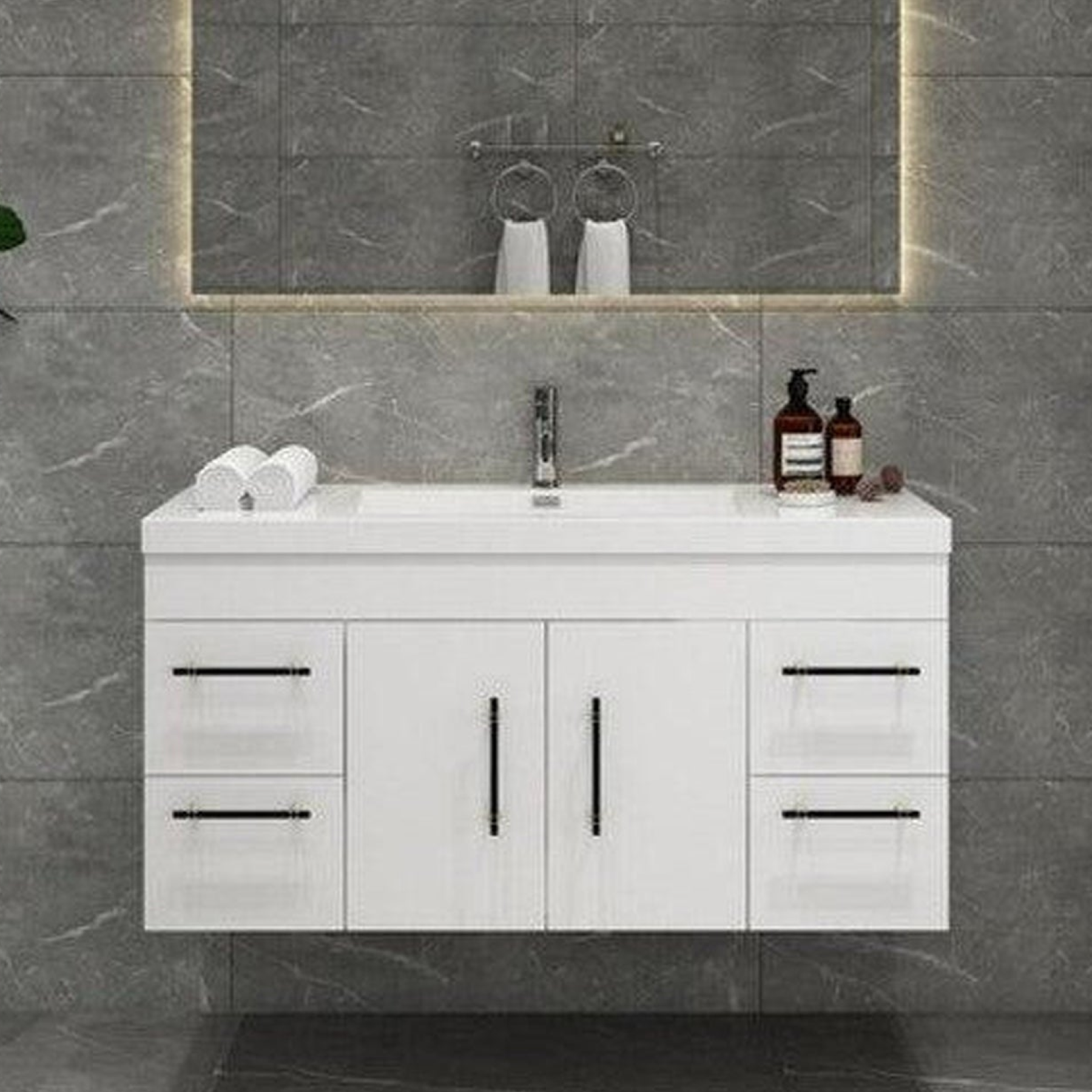 Elara 48" High Gloss White Wall-Mounted Vanity With Single Reinforced White Acrylic Sink
