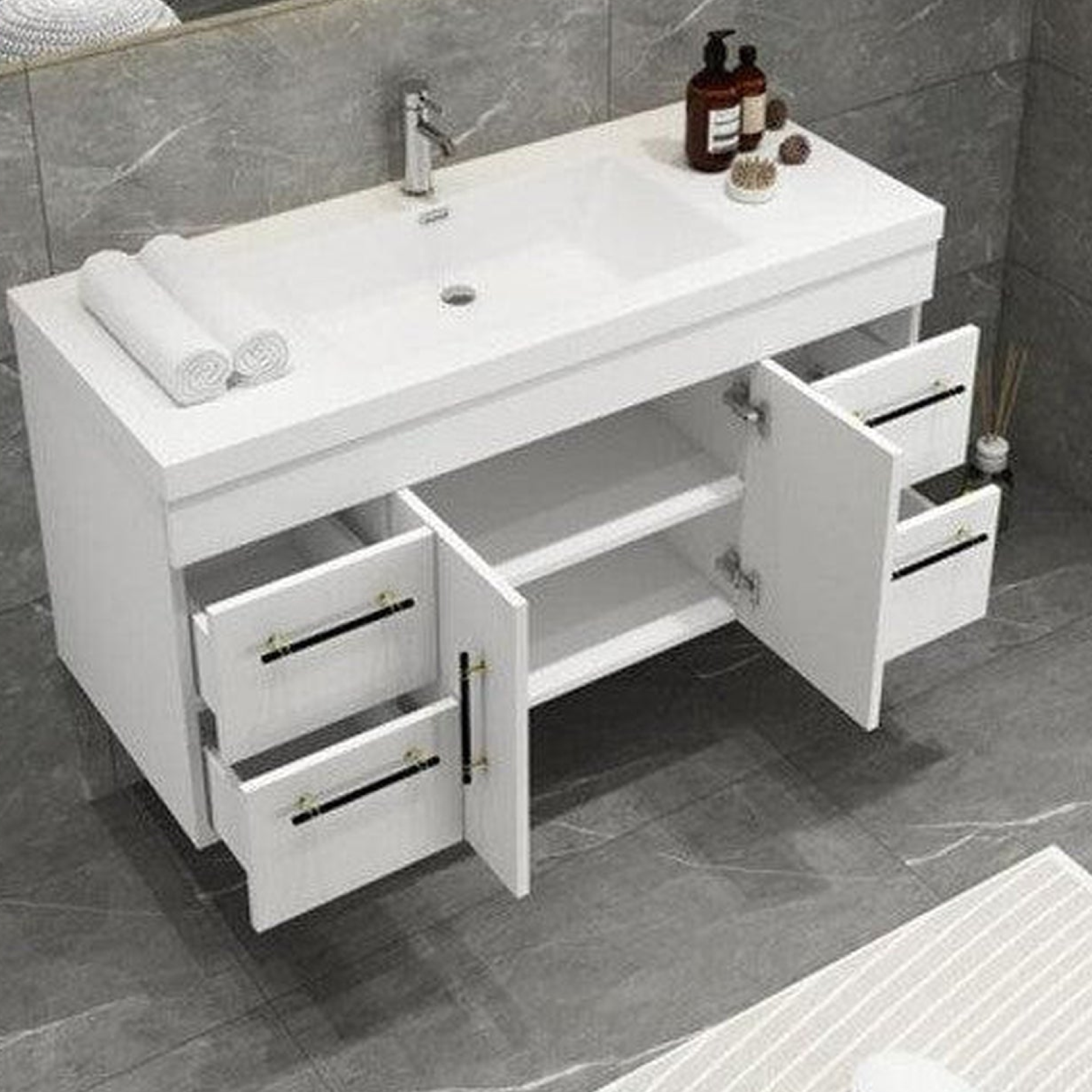 Elara 48" High Gloss White Wall-Mounted Vanity With Single Reinforced White Acrylic Sink