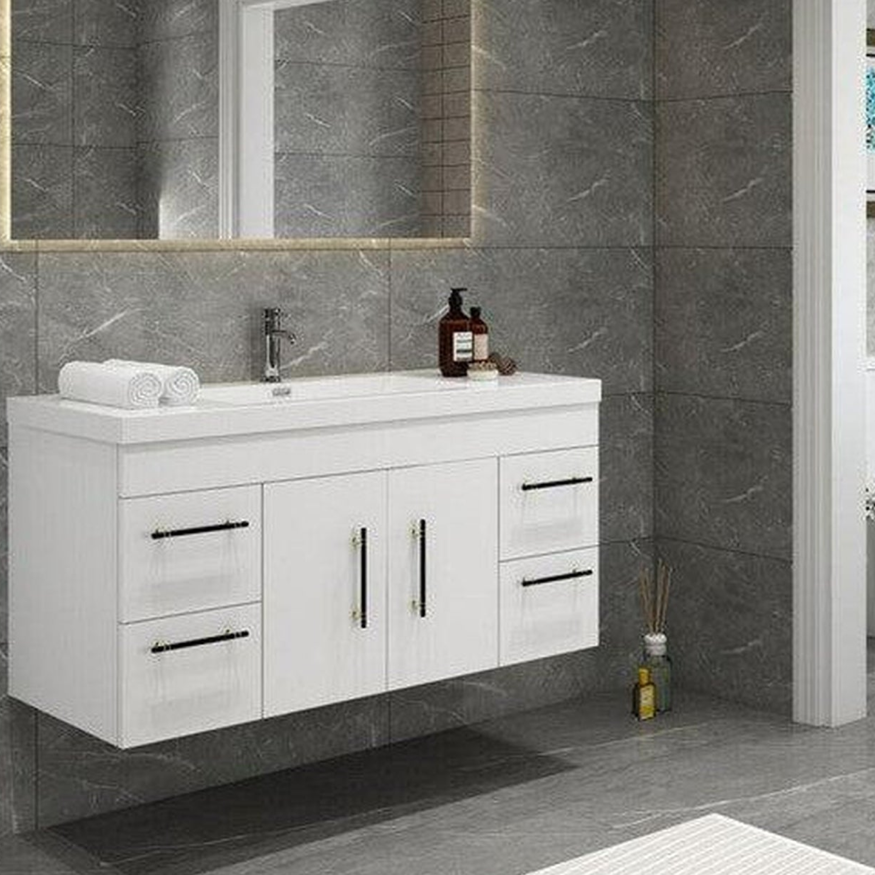Elara 48" High Gloss White Wall-Mounted Vanity With Single Reinforced White Acrylic Sink