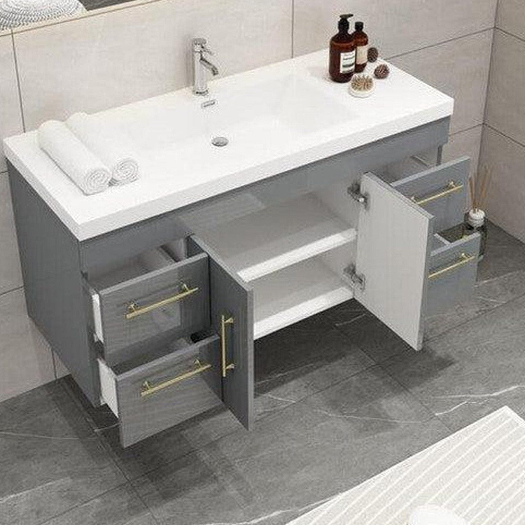 Elara 48" High Gloss Gray Wall-Mounted Vanity With Single Reinforced White Acrylic Sink