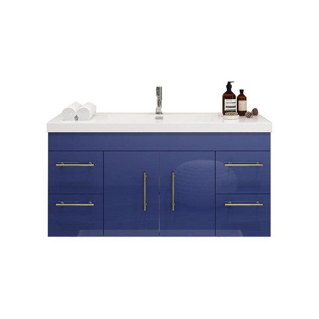 Elara 48" High Gloss Night Blue Wall-Mounted Vanity With Single Reinforced White Acrylic Sink
