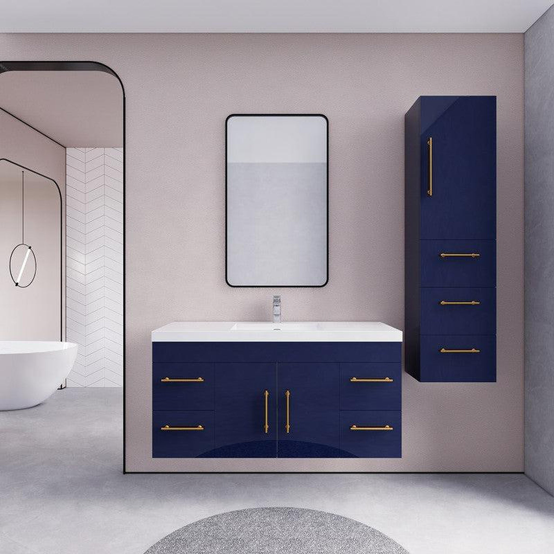 Elara 48" High Gloss Night Blue Wall-Mounted Vanity With Single Reinforced White Acrylic Sink