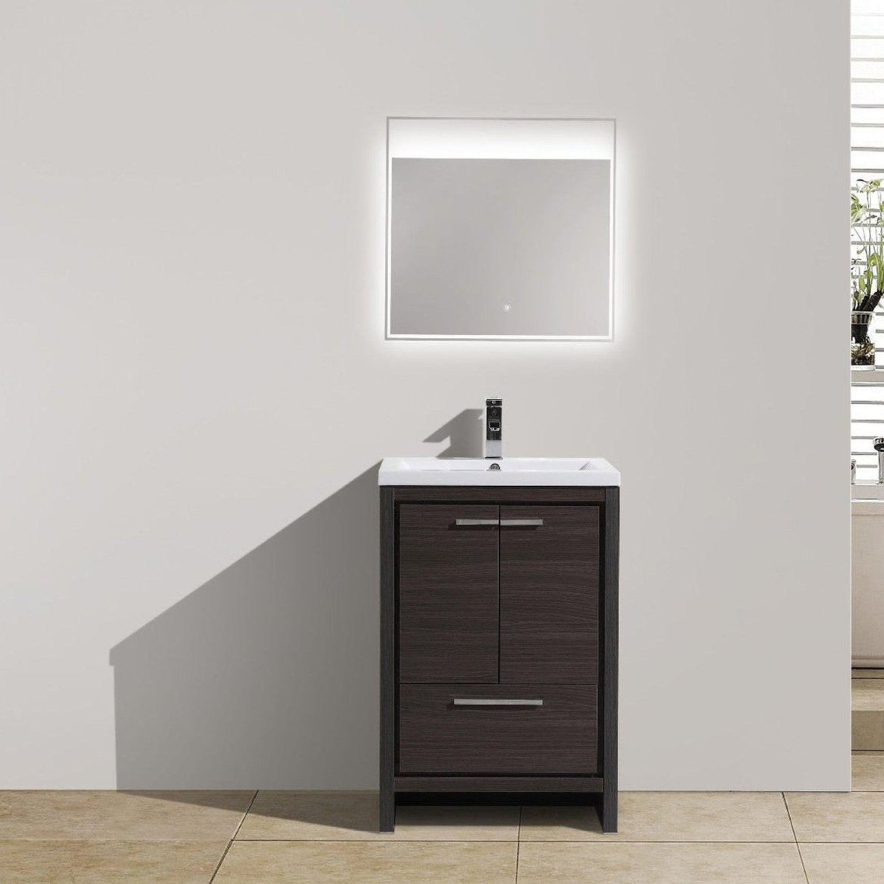 Amara 24" Dark Gray Oak Freestanding Vanity With Single Reinforced White Acrylic Sink