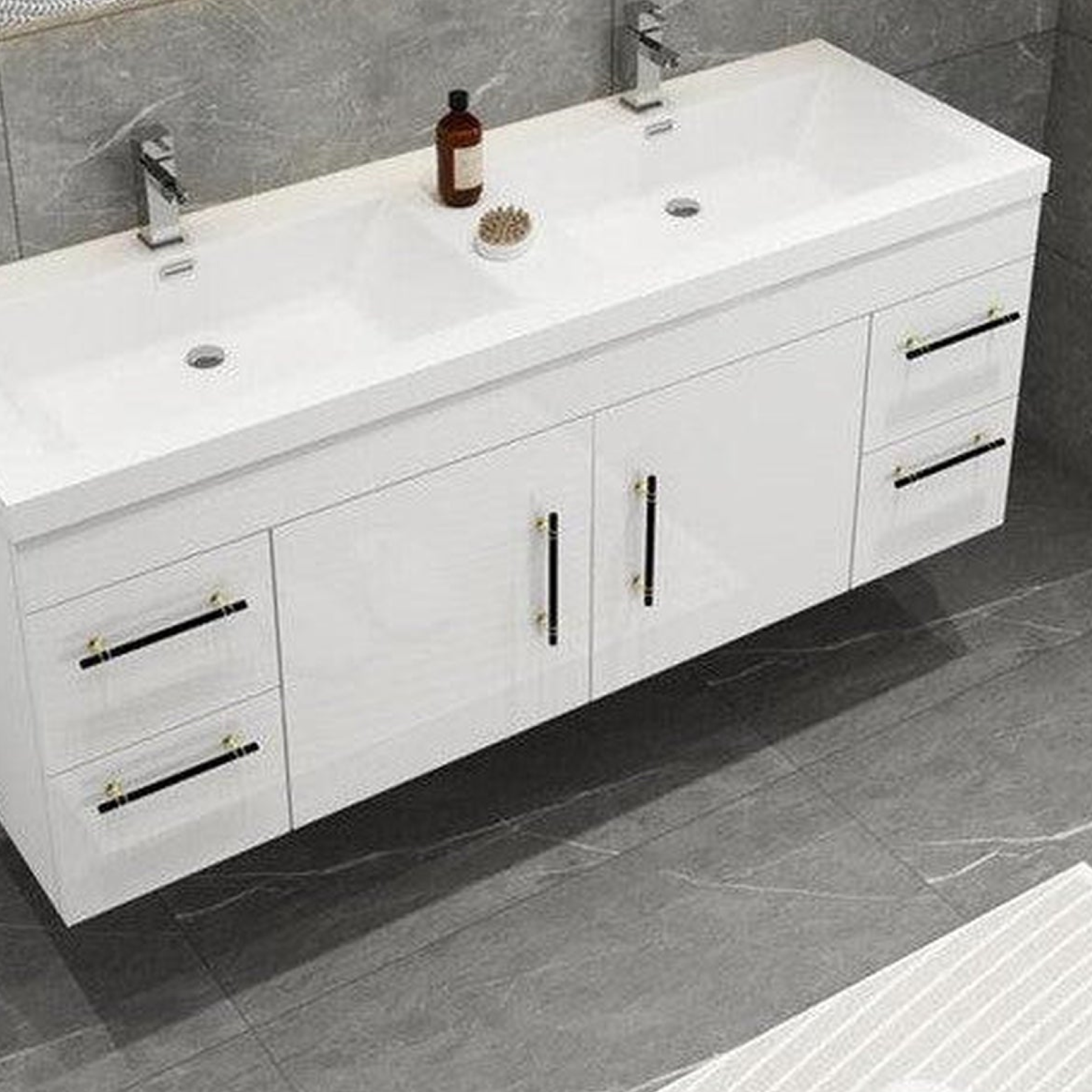 Elara 60" High Gloss White Wall-Mounted Vanity With Double Reinforced White Acrylic Sinks