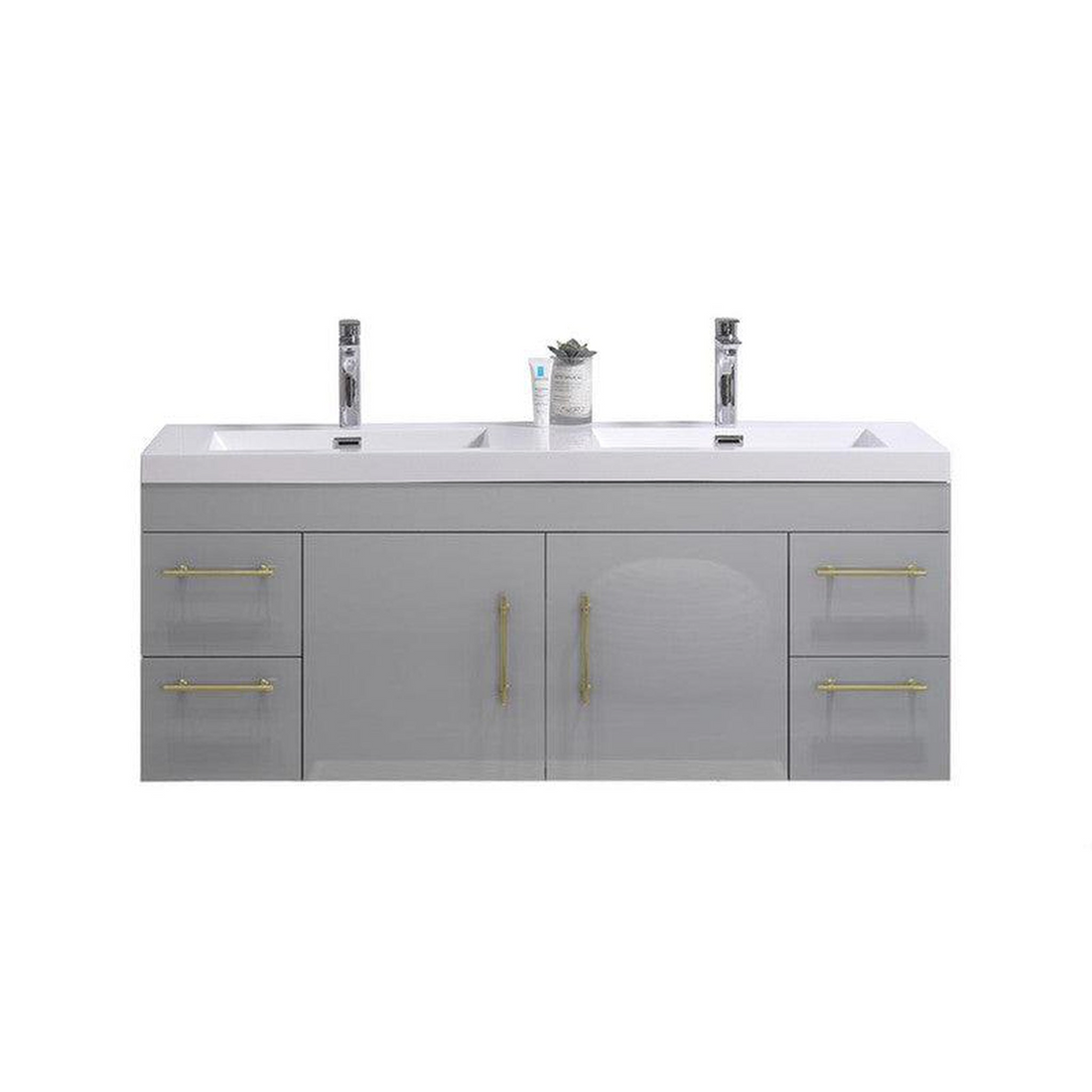 Elara 60" High Gloss Gray Wall-Mounted Vanity With Double Reinforced White Acrylic Sinks