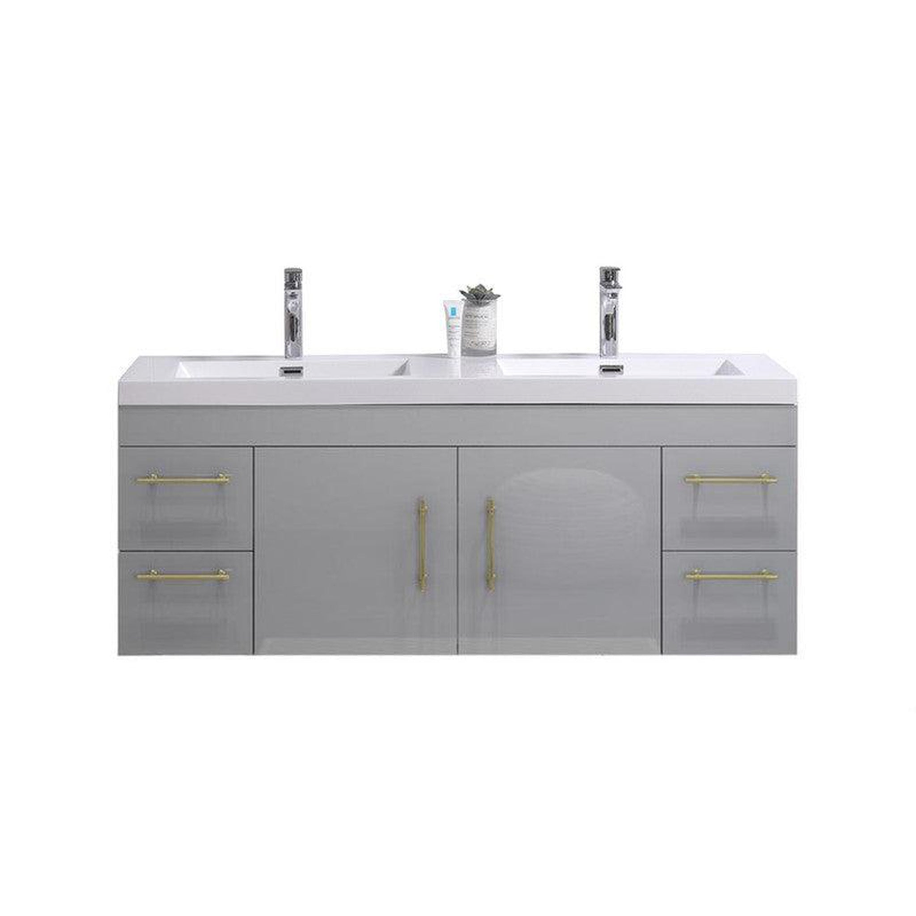Elara 60" High Gloss Gray Wall-Mounted Vanity With Double Reinforced White Acrylic Sinks