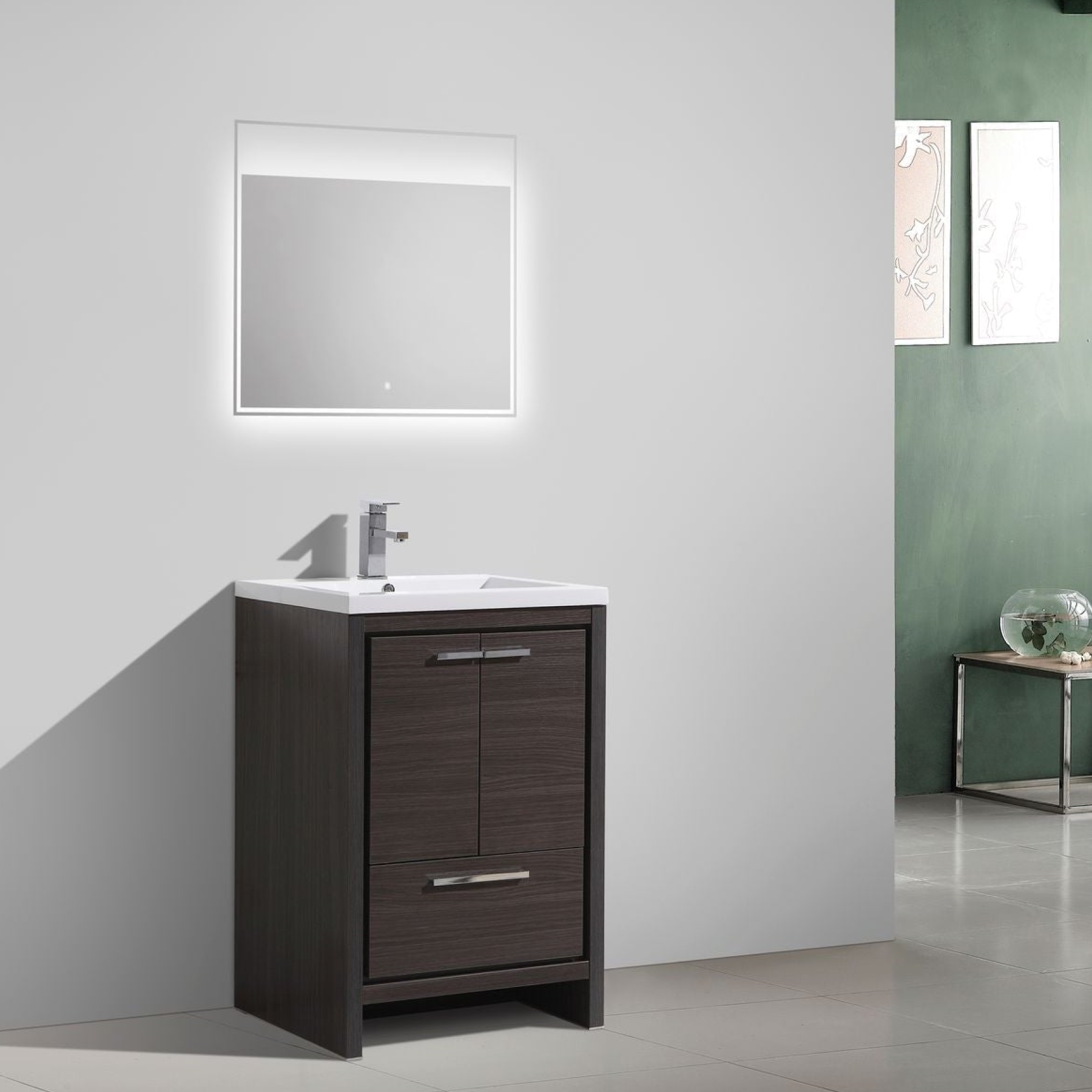 Amara 24" Dark Gray Oak Freestanding Vanity With Single Reinforced White Acrylic Sink