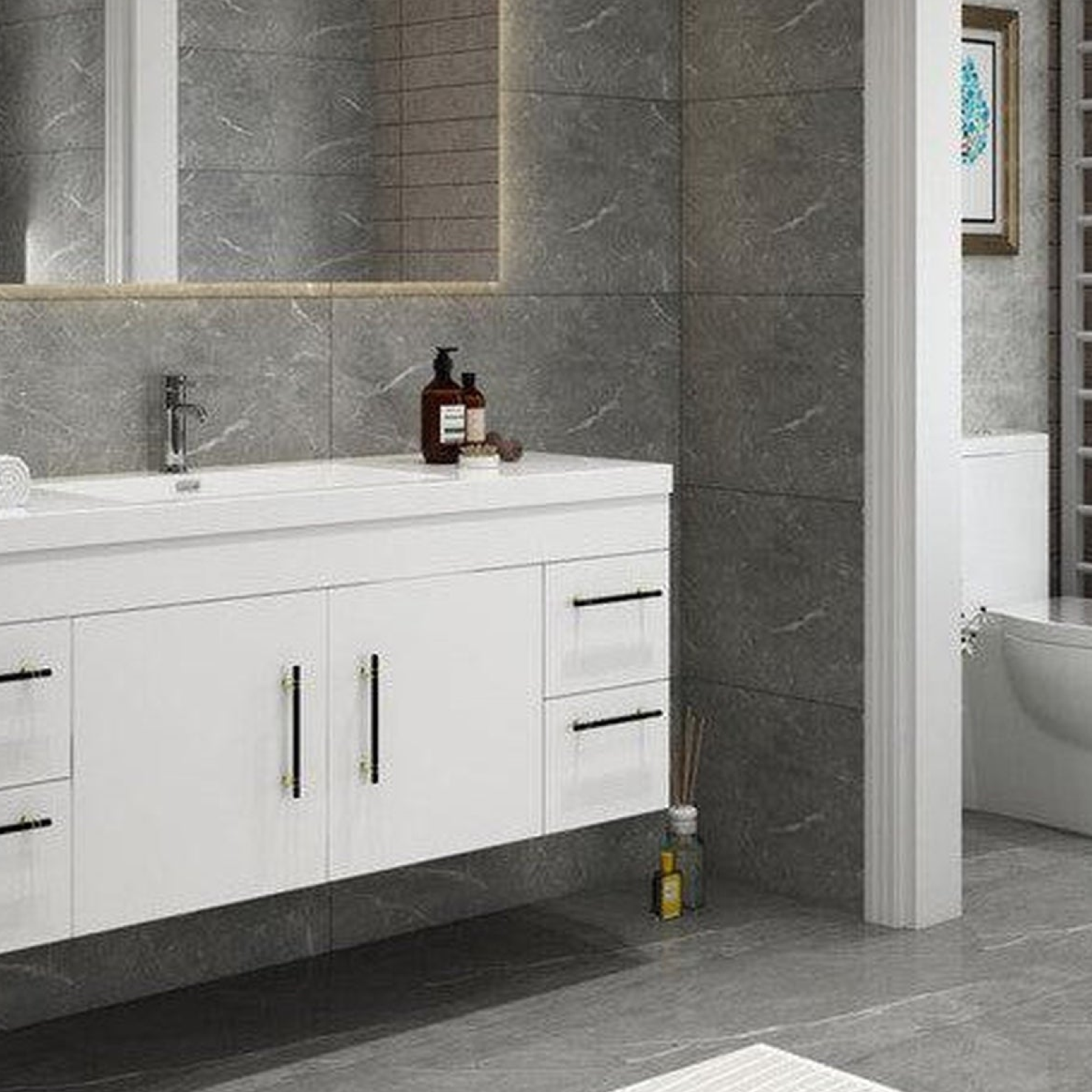 Elara 60" High Gloss White Wall-Mounted Vanity With Single Reinforced White Acrylic Sink