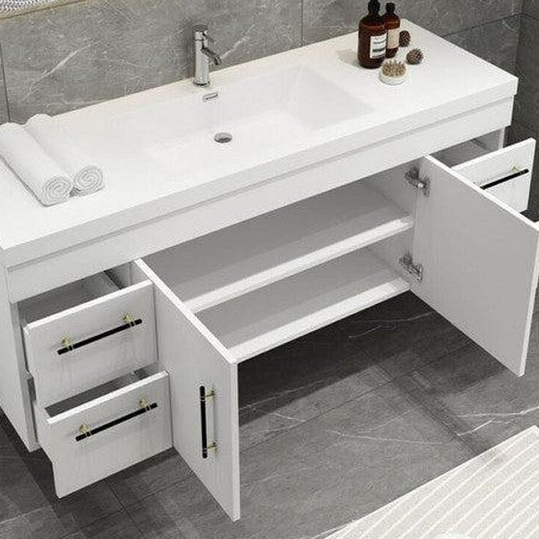 Elara 60" High Gloss White Wall-Mounted Vanity With Single Reinforced White Acrylic Sink