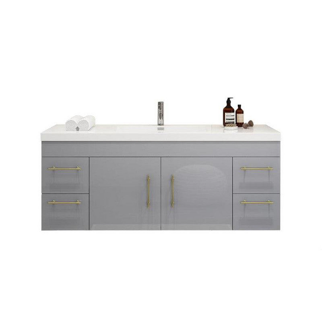 Elara 60" High Gloss Gray Wall-Mounted Vanity With Single Reinforced White Acrylic Sink