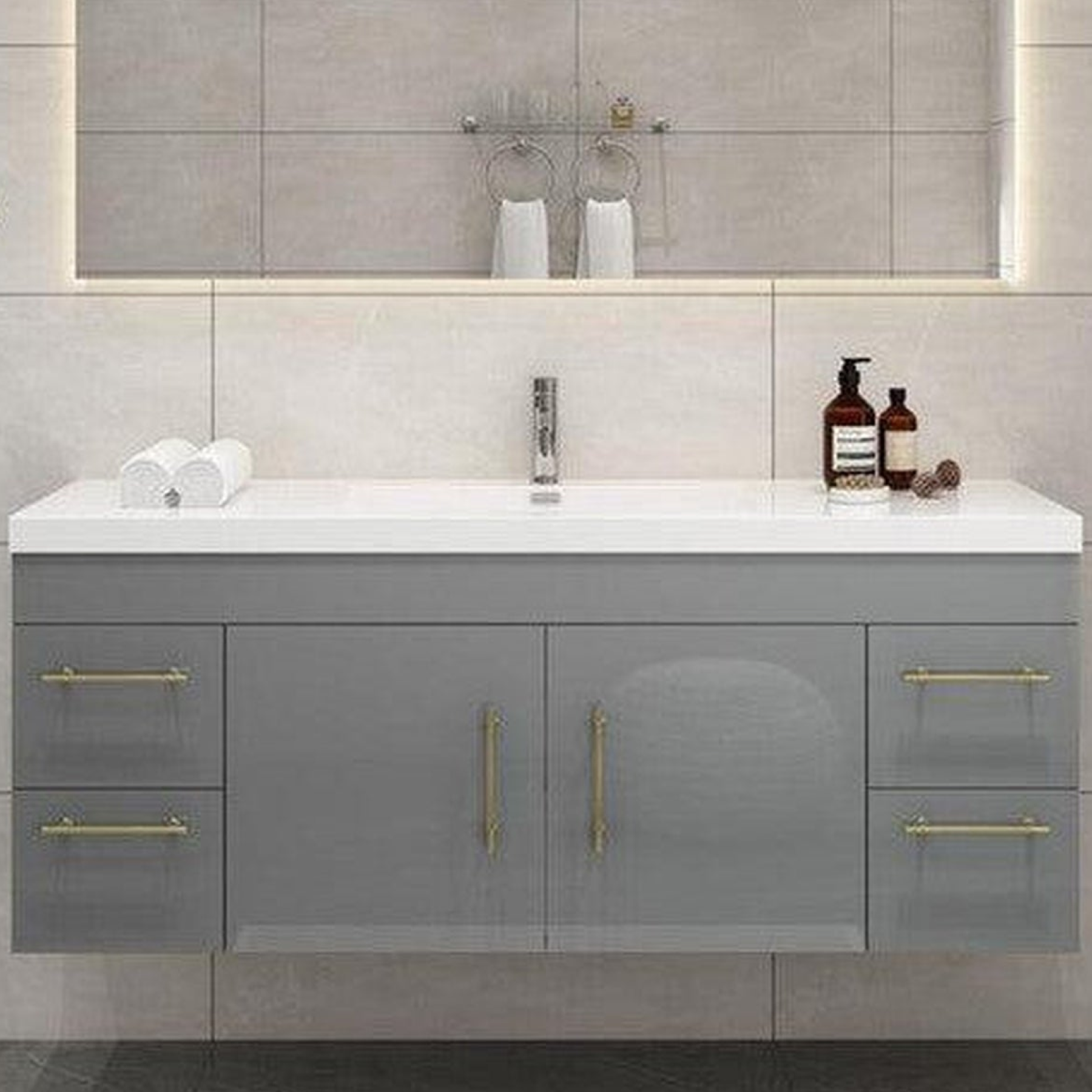 Elara 60" High Gloss Gray Wall-Mounted Vanity With Single Reinforced White Acrylic Sink