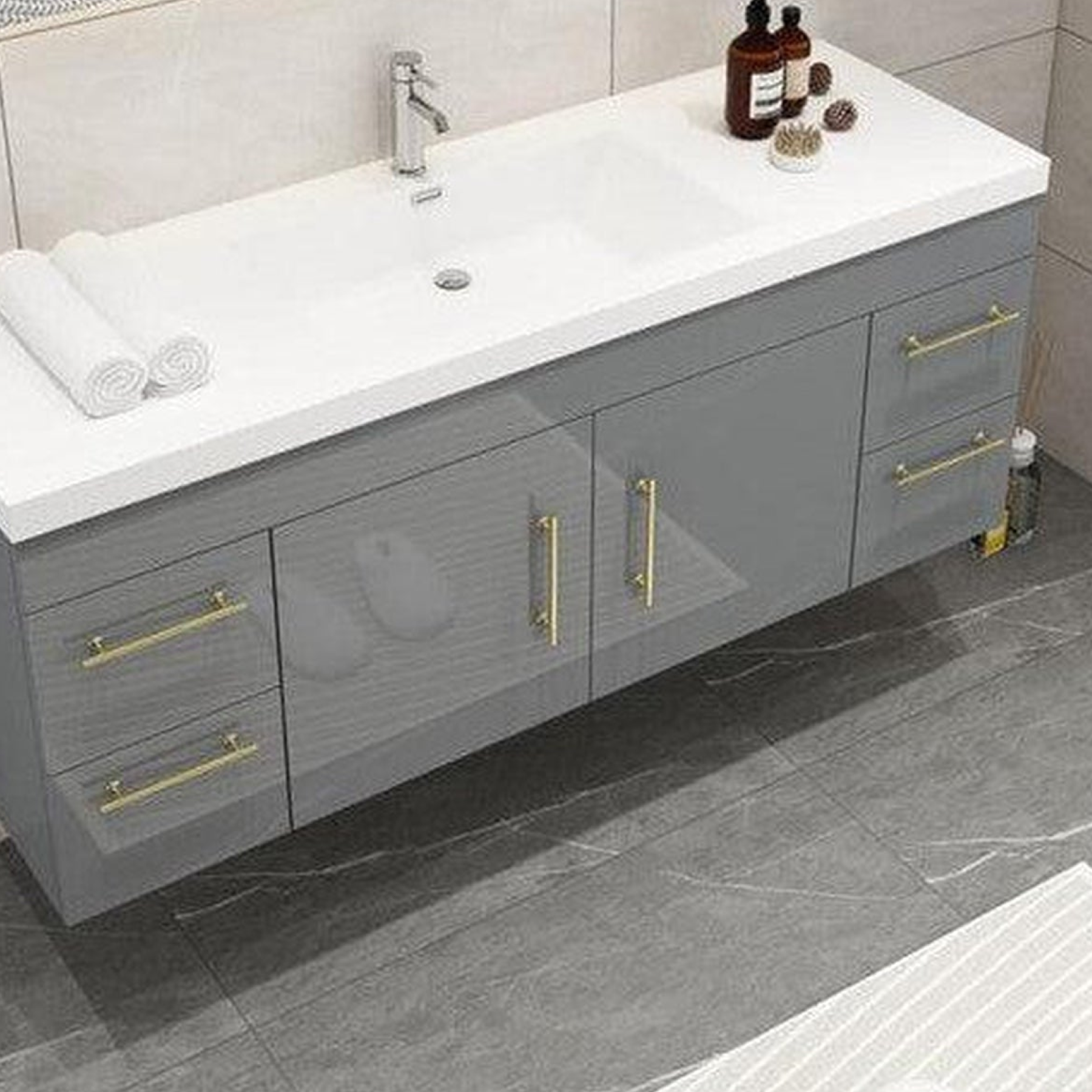 Elara 60" High Gloss Gray Wall-Mounted Vanity With Single Reinforced White Acrylic Sink