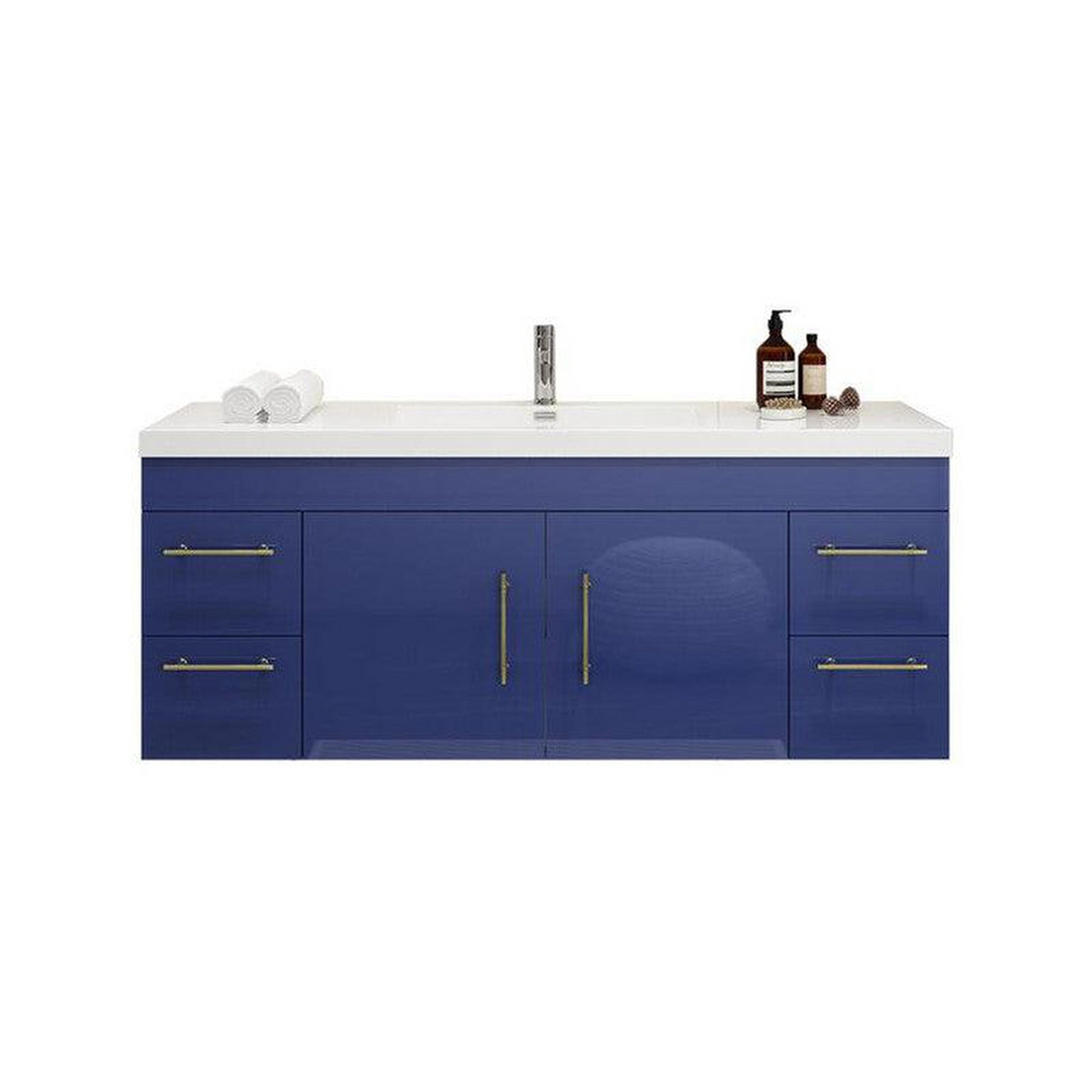 Elara 60" High Gloss Night Blue Wall-Mounted Vanity With Single Reinforced White Acrylic Sink