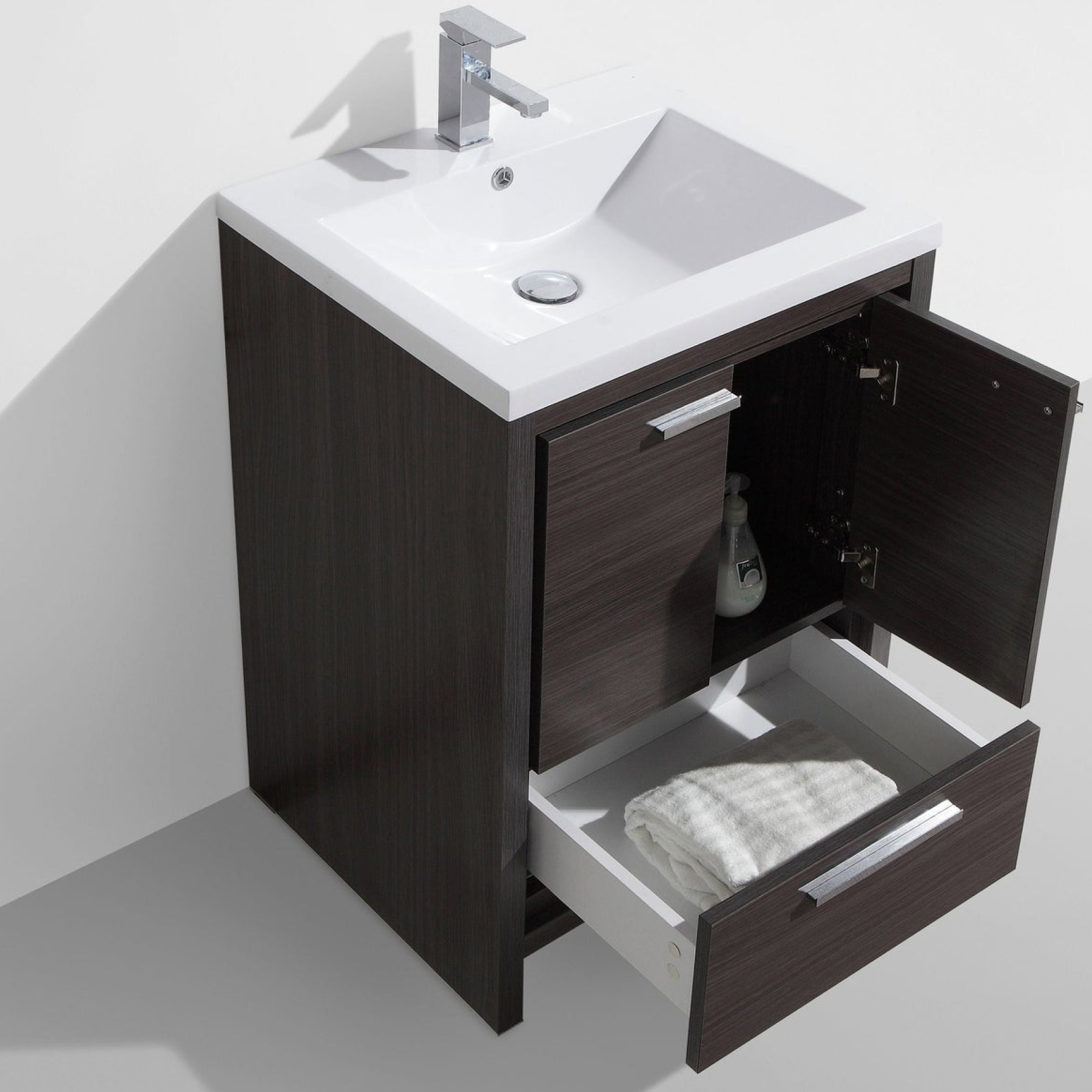 Amara 24" Dark Gray Oak Freestanding Vanity With Single Reinforced White Acrylic Sink