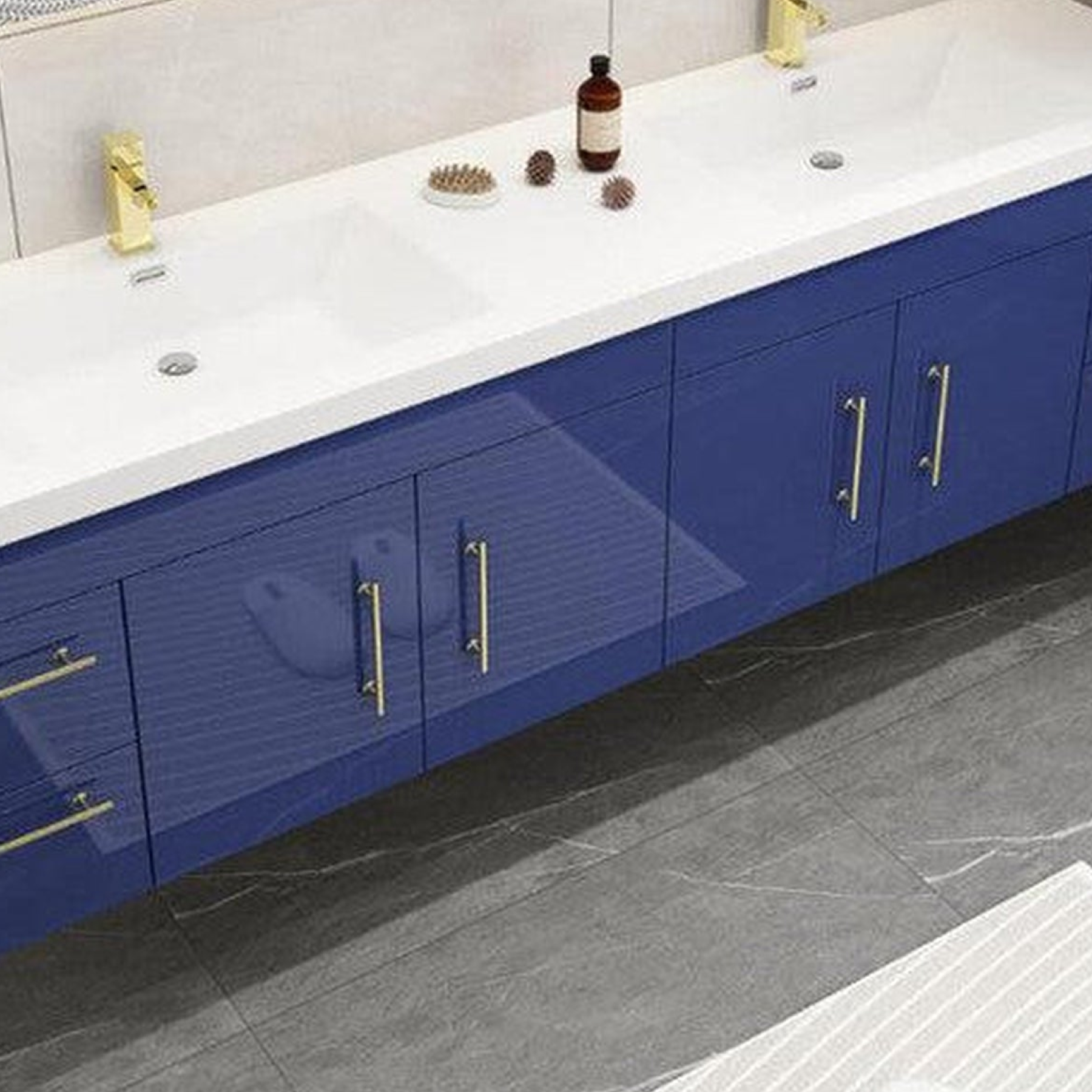 Elara 72" High Gloss Night Blue Wall-Mounted Vanity With Double Reinforced White Acrylic Sinks