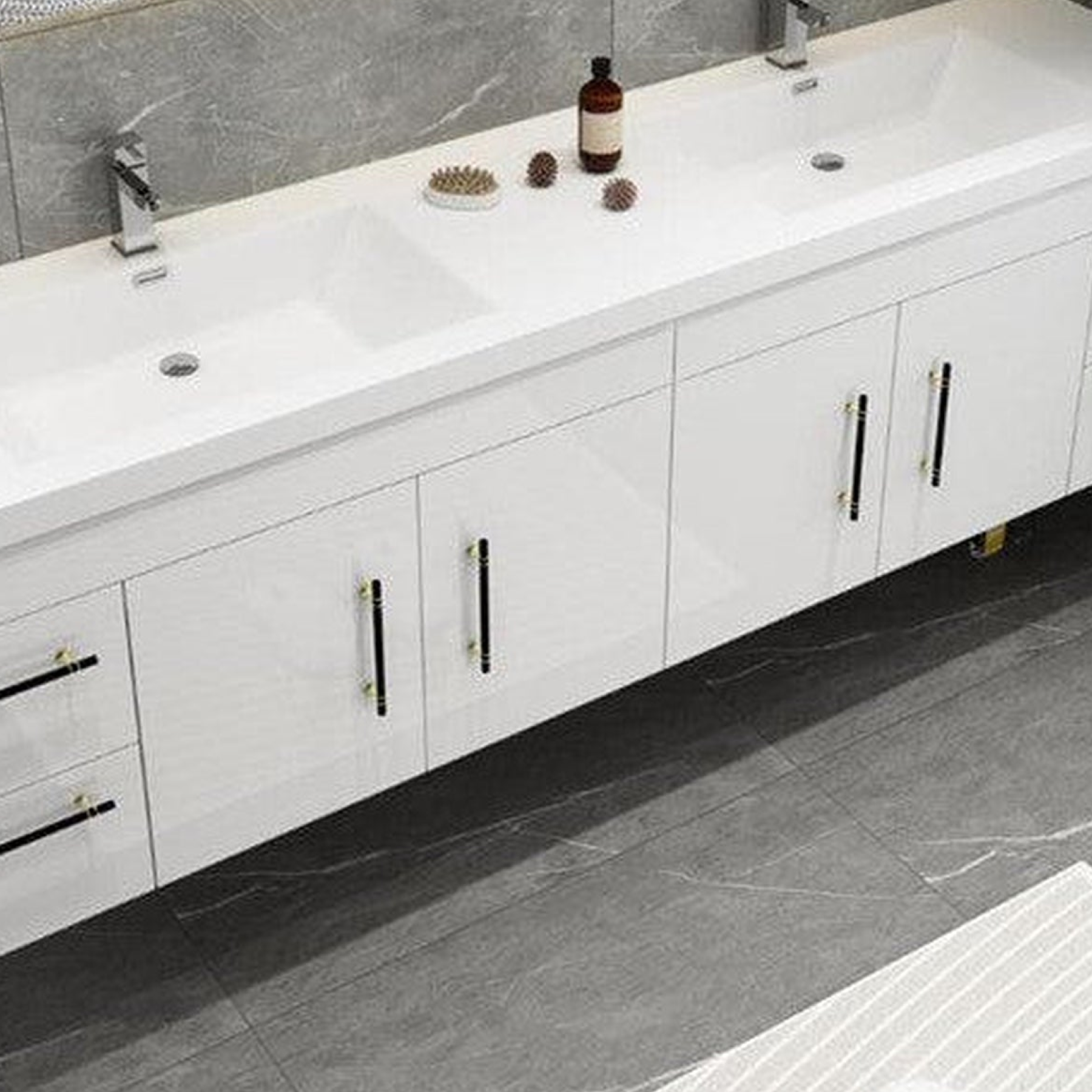 Elara 84" High Gloss White Wall-Mounted Vanity With Double Reinforced White Acrylic Sinks