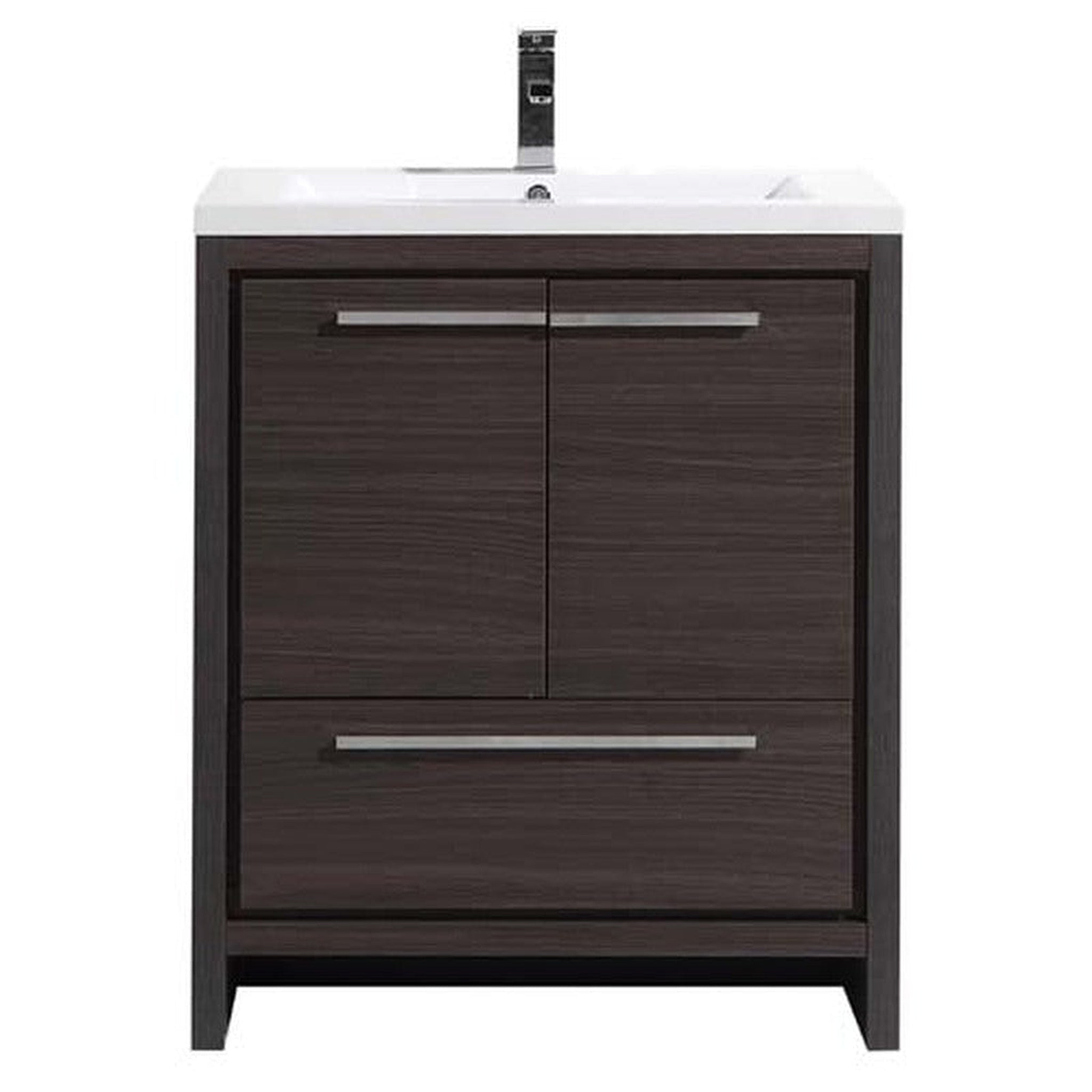 Amara 30" Dark Gray Oak Freestanding Vanity With Single Reinforced White Acrylic Sink