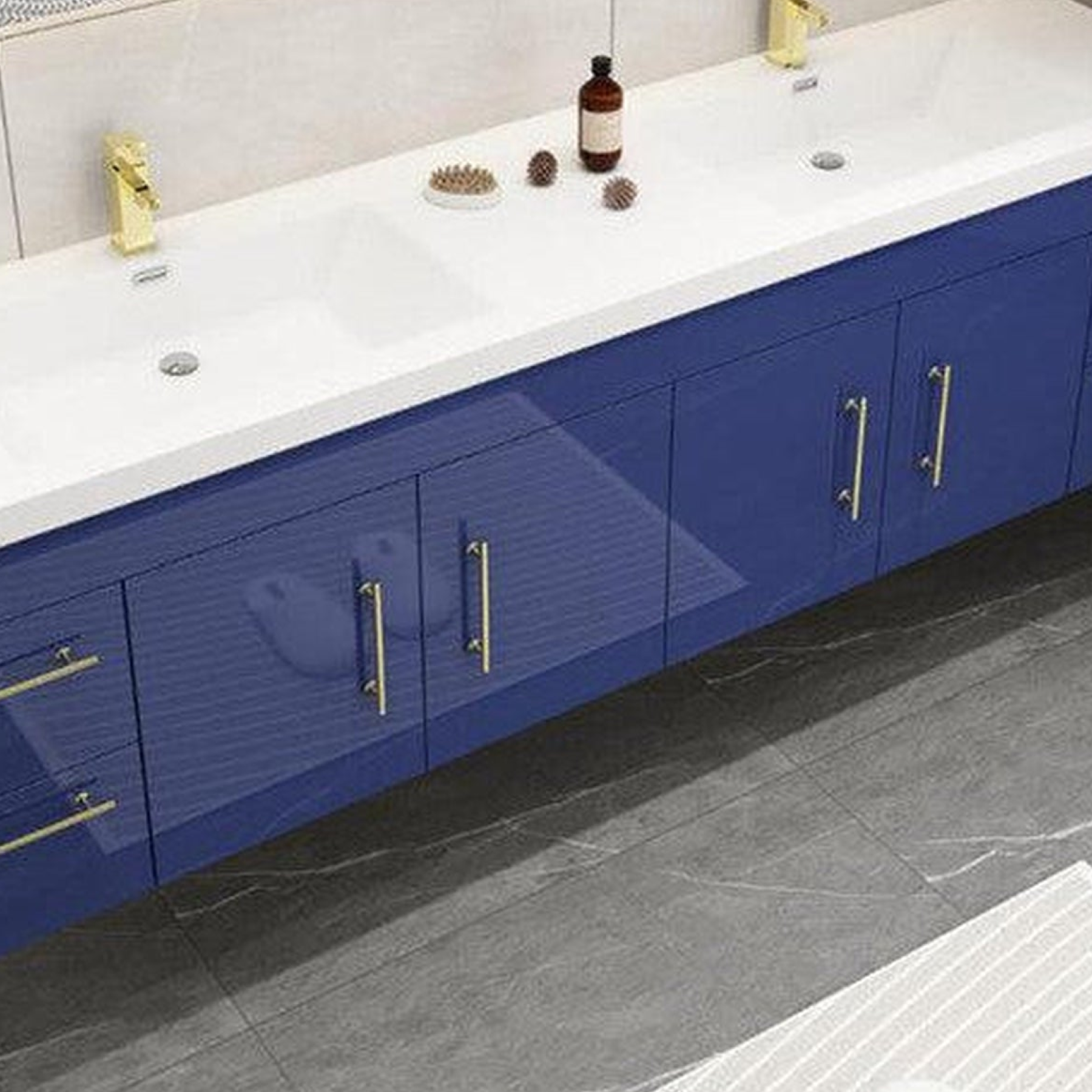 Elara 84" High Gloss Night Blue Wall-Mounted Vanity With Double Reinforced White Acrylic Sinks