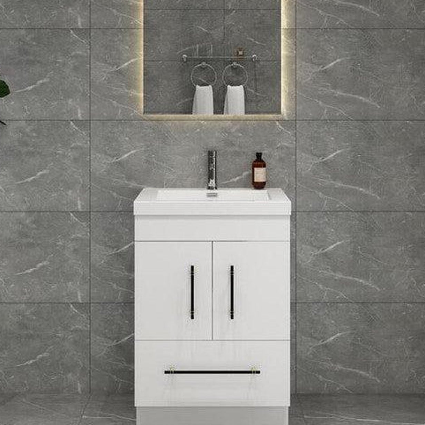 Elara 24" High Gloss White Freestanding Vanity With Single Reinforced White Acrylic Sink