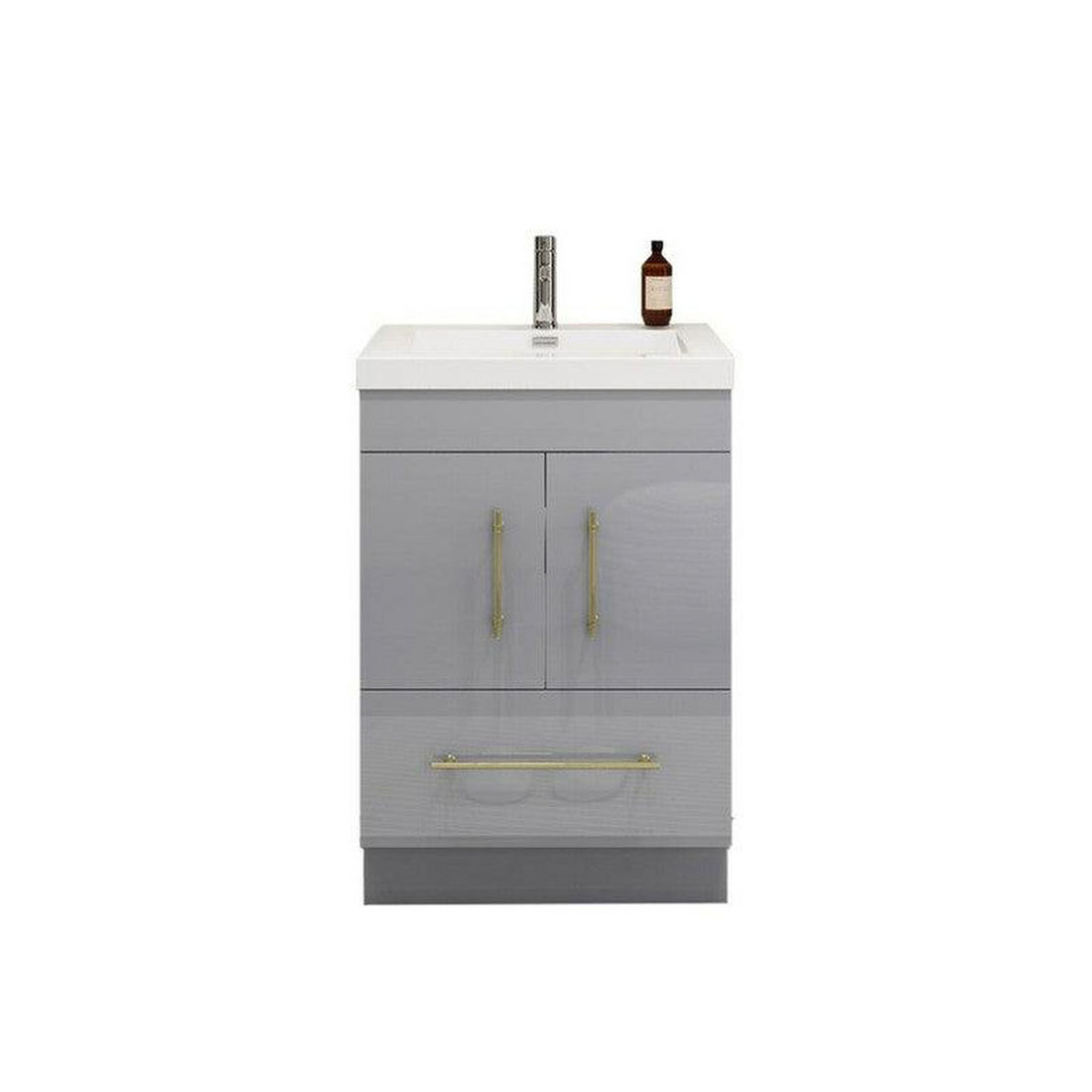 Elara 24" High Gloss Gray Freestanding Vanity With Single Reinforced White Acrylic Sink