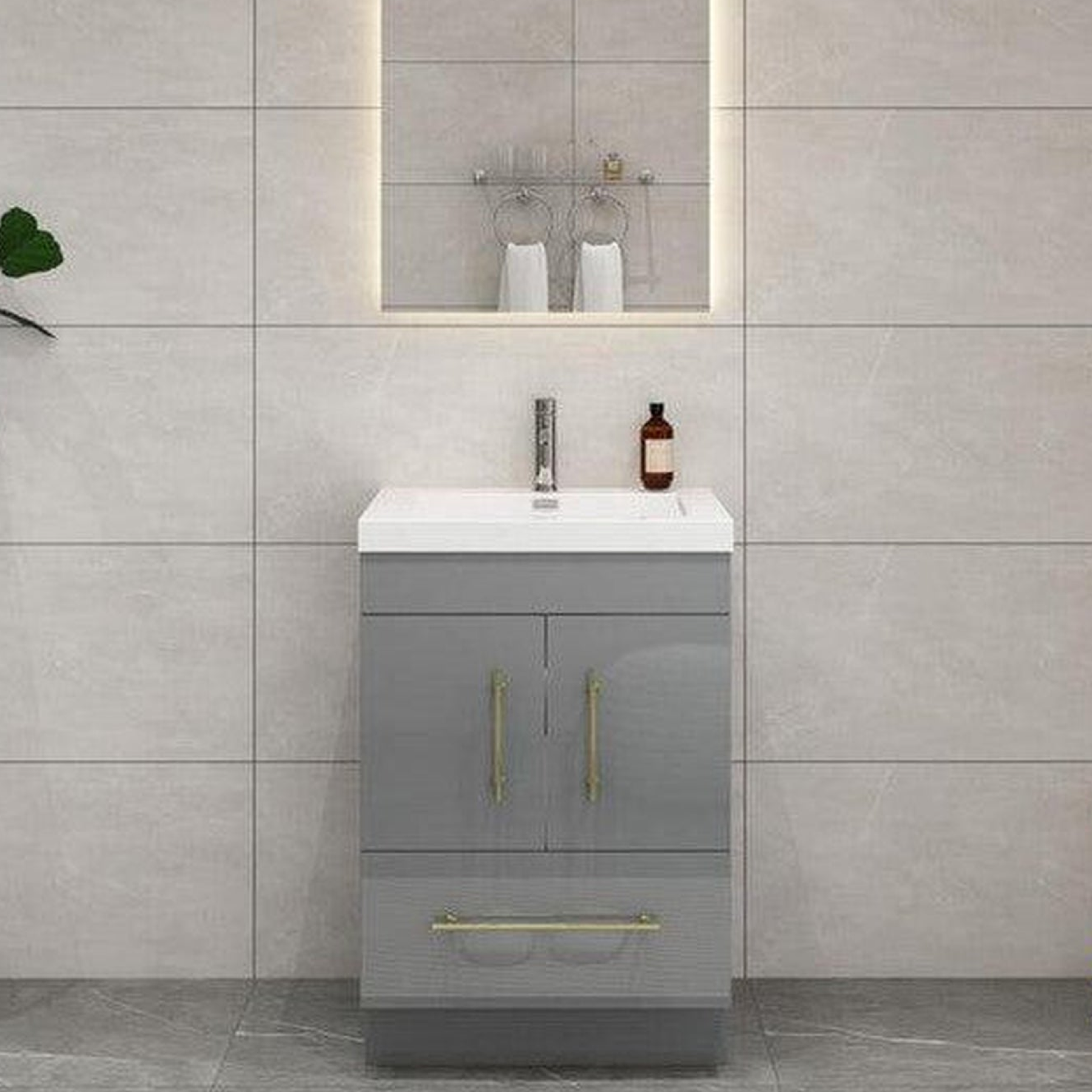 Elara 24" High Gloss Gray Freestanding Vanity With Single Reinforced White Acrylic Sink