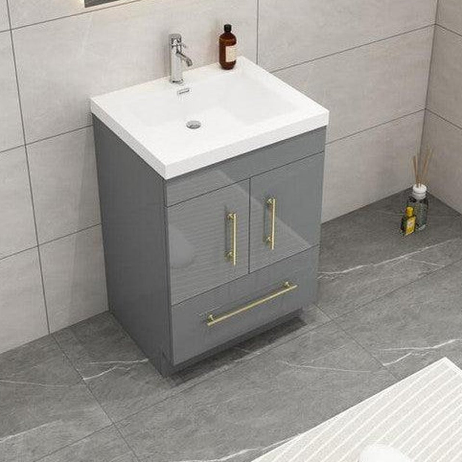 Elara 24" High Gloss Gray Freestanding Vanity With Single Reinforced White Acrylic Sink