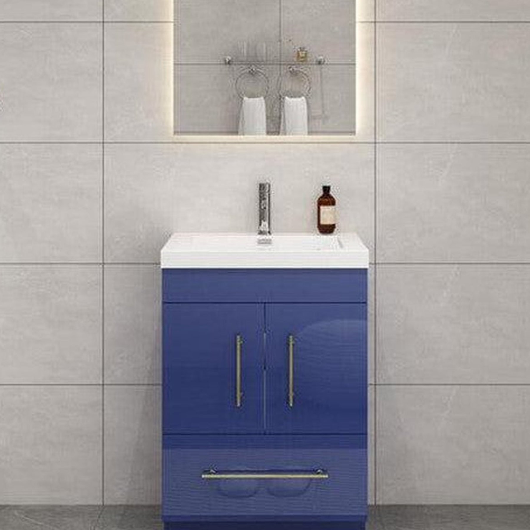 Elara 24" High Gloss Night Blue Freestanding Vanity With Single Reinforced White Acrylic Sink
