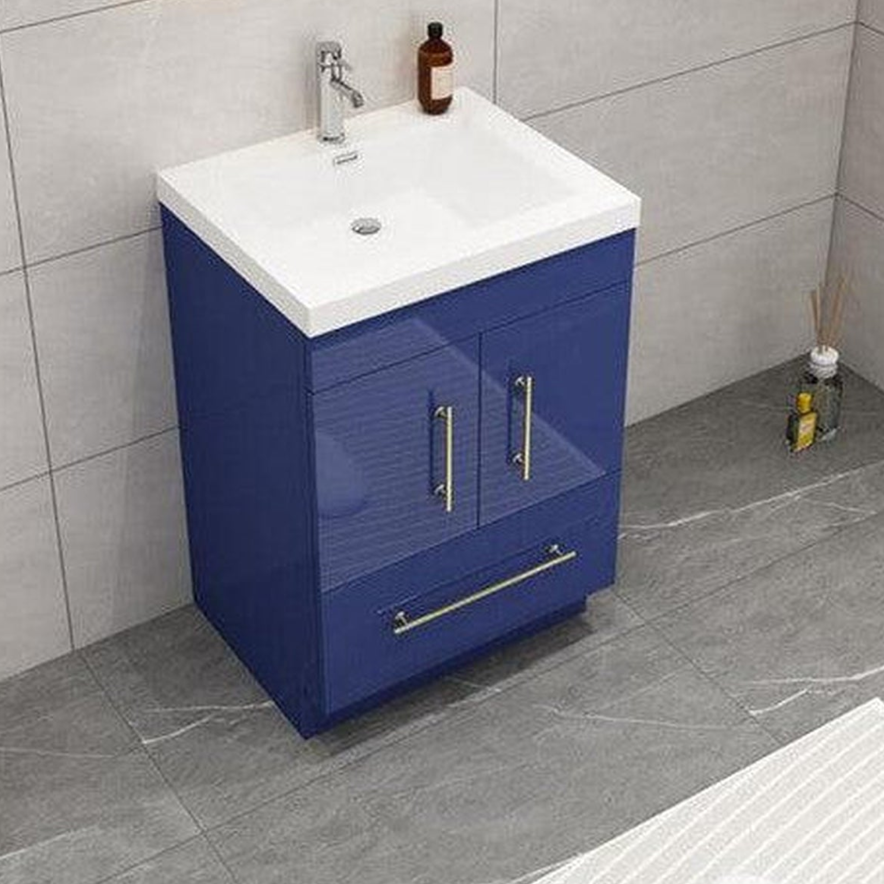 Elara 24" High Gloss Night Blue Freestanding Vanity With Single Reinforced White Acrylic Sink