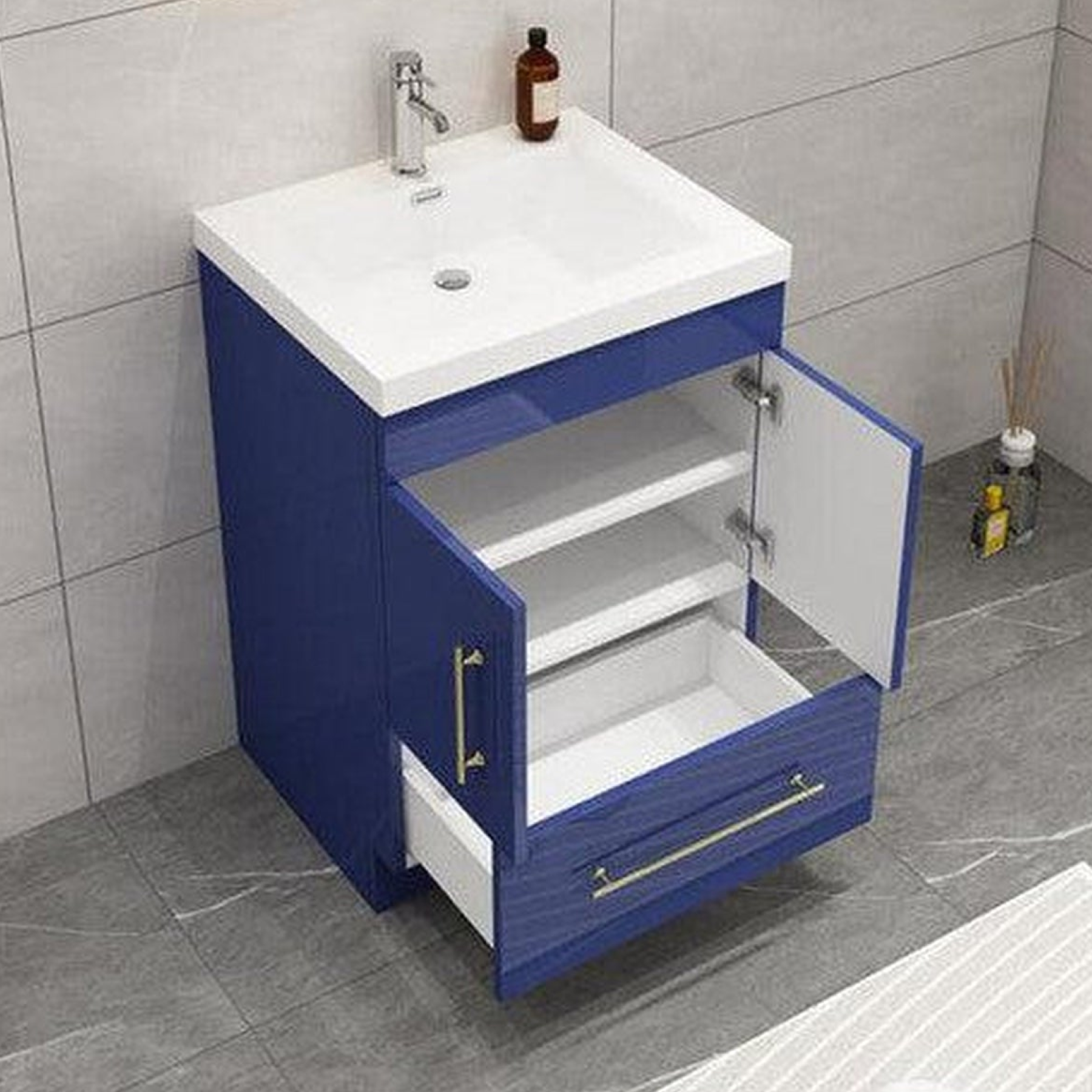 Elara 24" High Gloss Night Blue Freestanding Vanity With Single Reinforced White Acrylic Sink