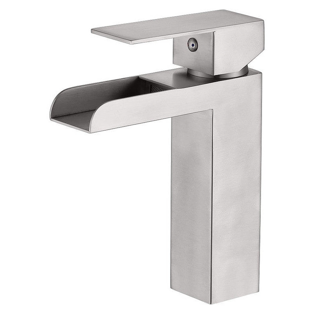 BathCraft Nelli 6 In x 7 In Single Hole Brushed Nickel Waterfall Faucet With Red/Blue Indicators