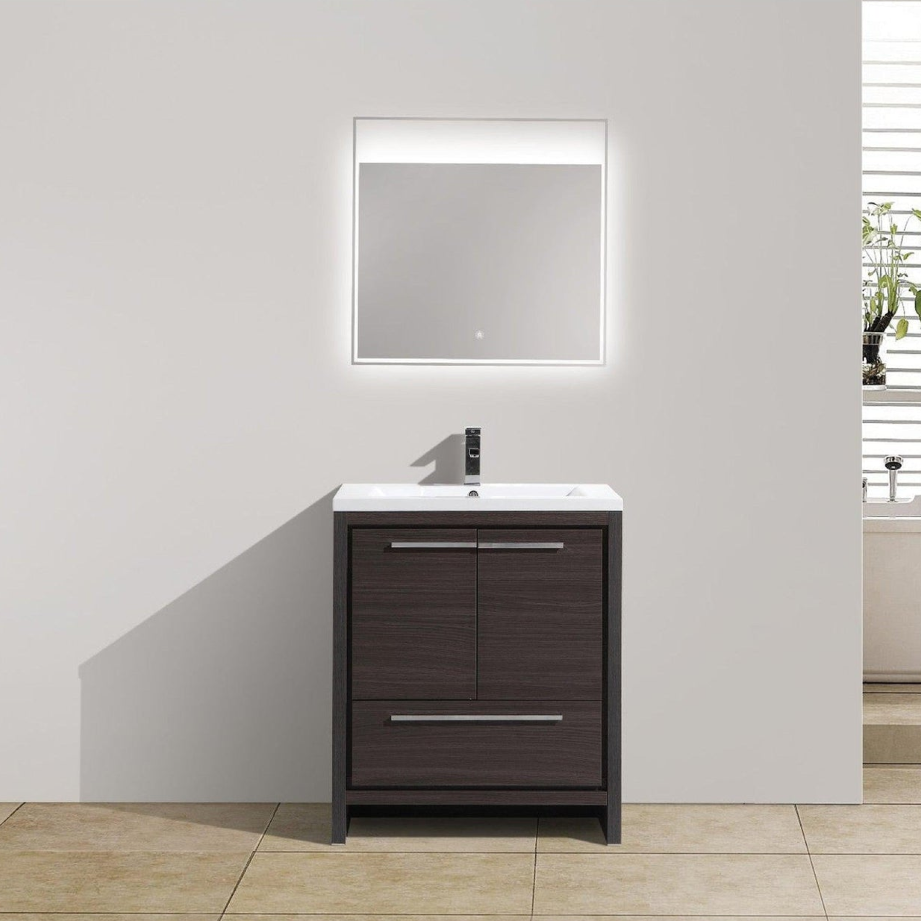 Amara 30" Dark Gray Oak Freestanding Vanity With Single Reinforced White Acrylic Sink