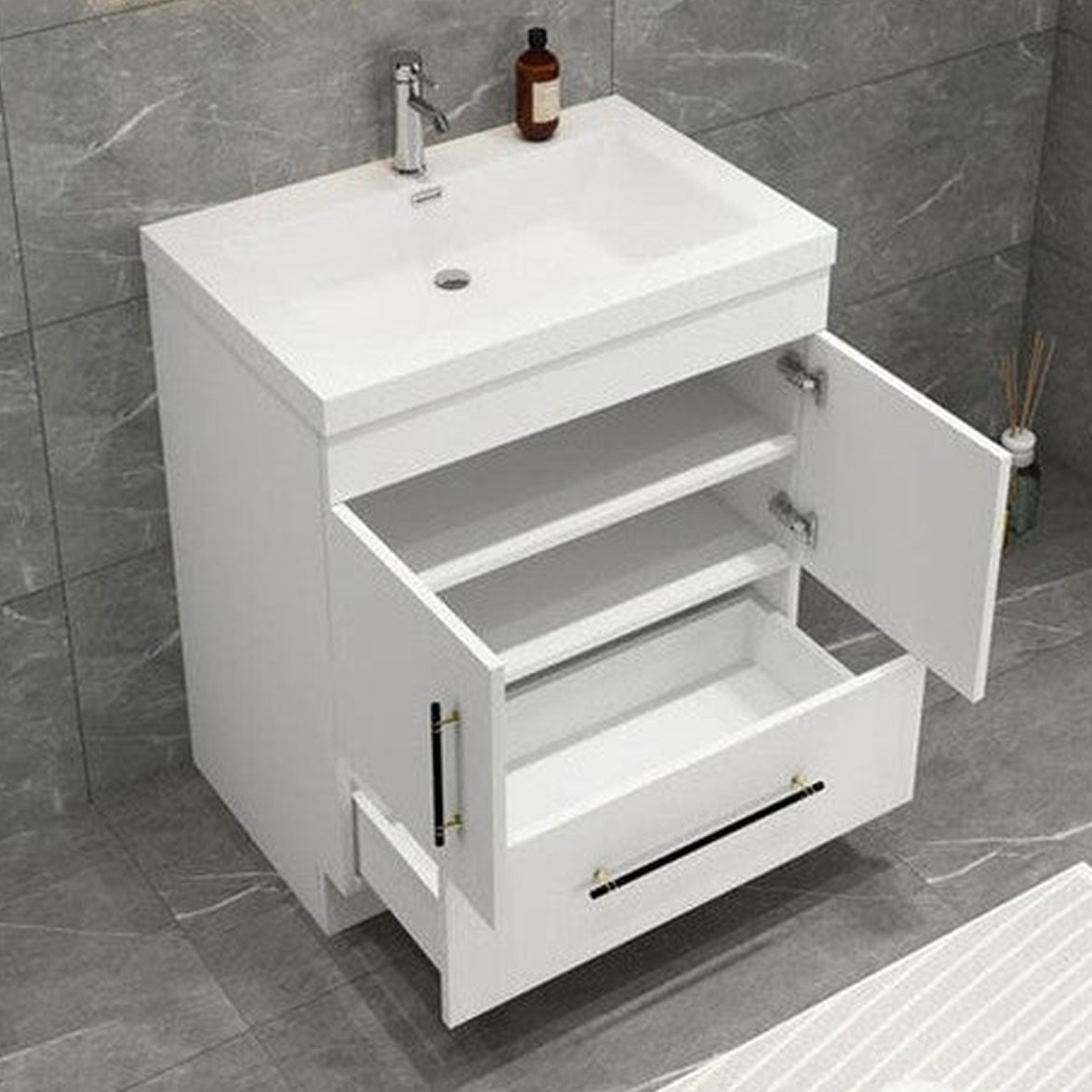 Elara 30" High Gloss White Freestanding Vanity With Single Reinforced White Acrylic Sink