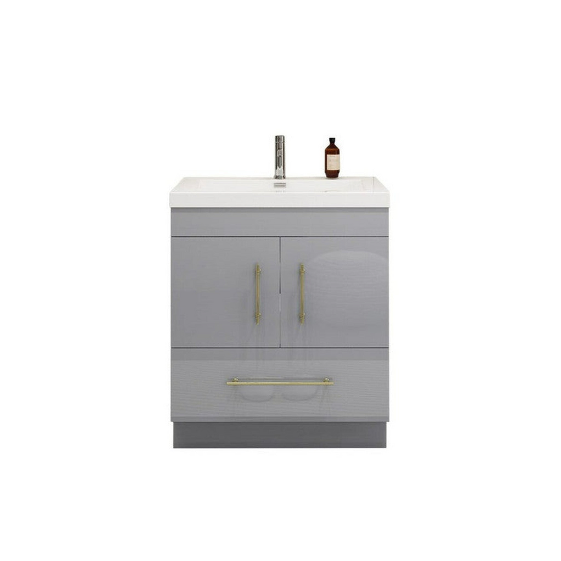 Elara 30" High Gloss Gray Freestanding Vanity With Single Reinforced White Acrylic Sink