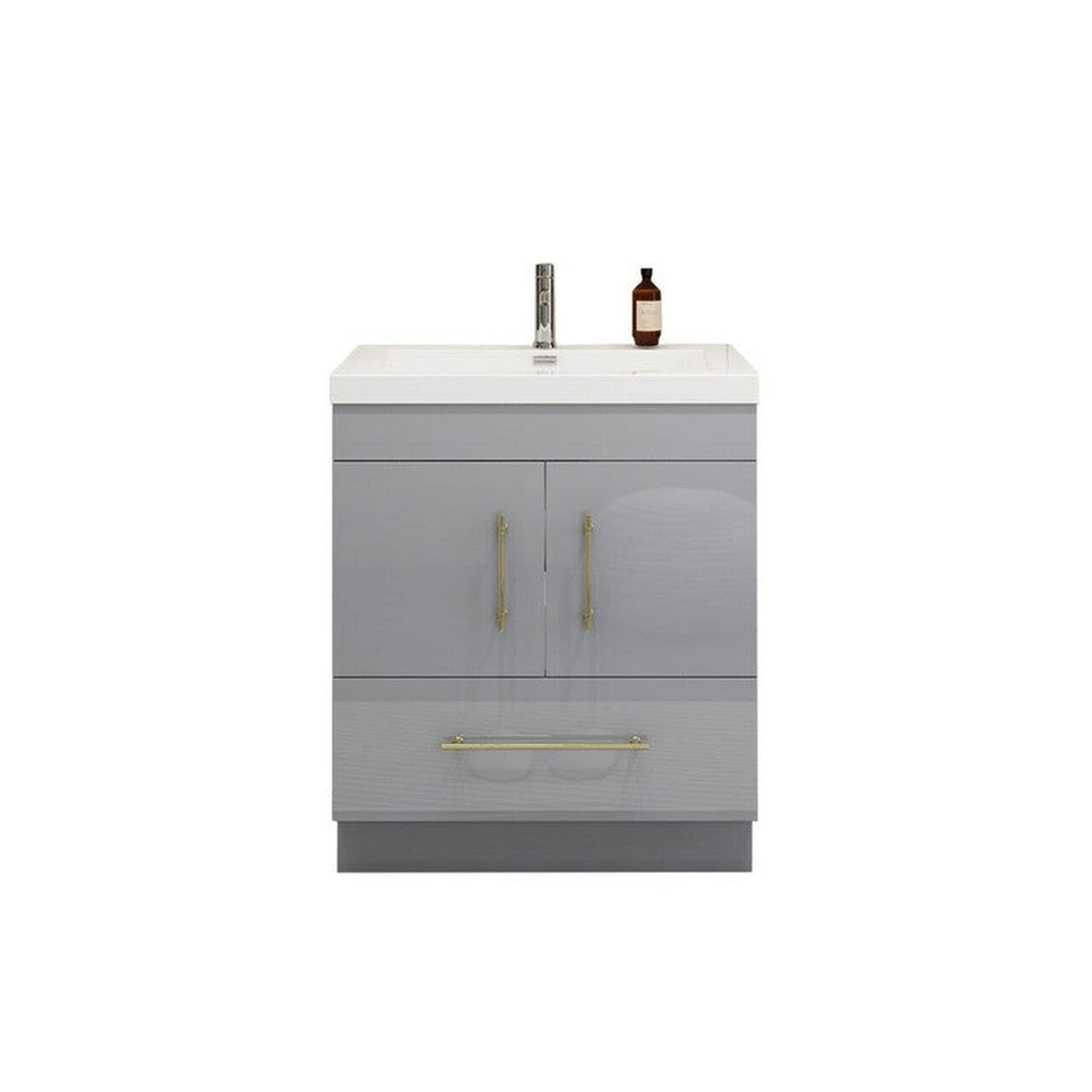 Elara 30" High Gloss Gray Freestanding Vanity With Single Reinforced White Acrylic Sink