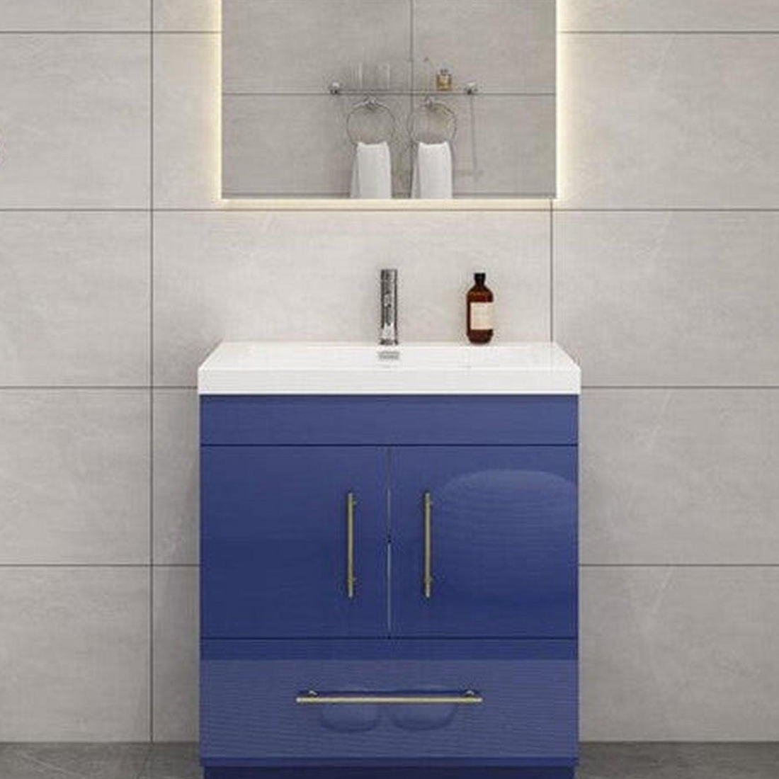 Elara 30" High Gloss Night Blue Freestanding Vanity With Single Reinforced White Acrylic Sink